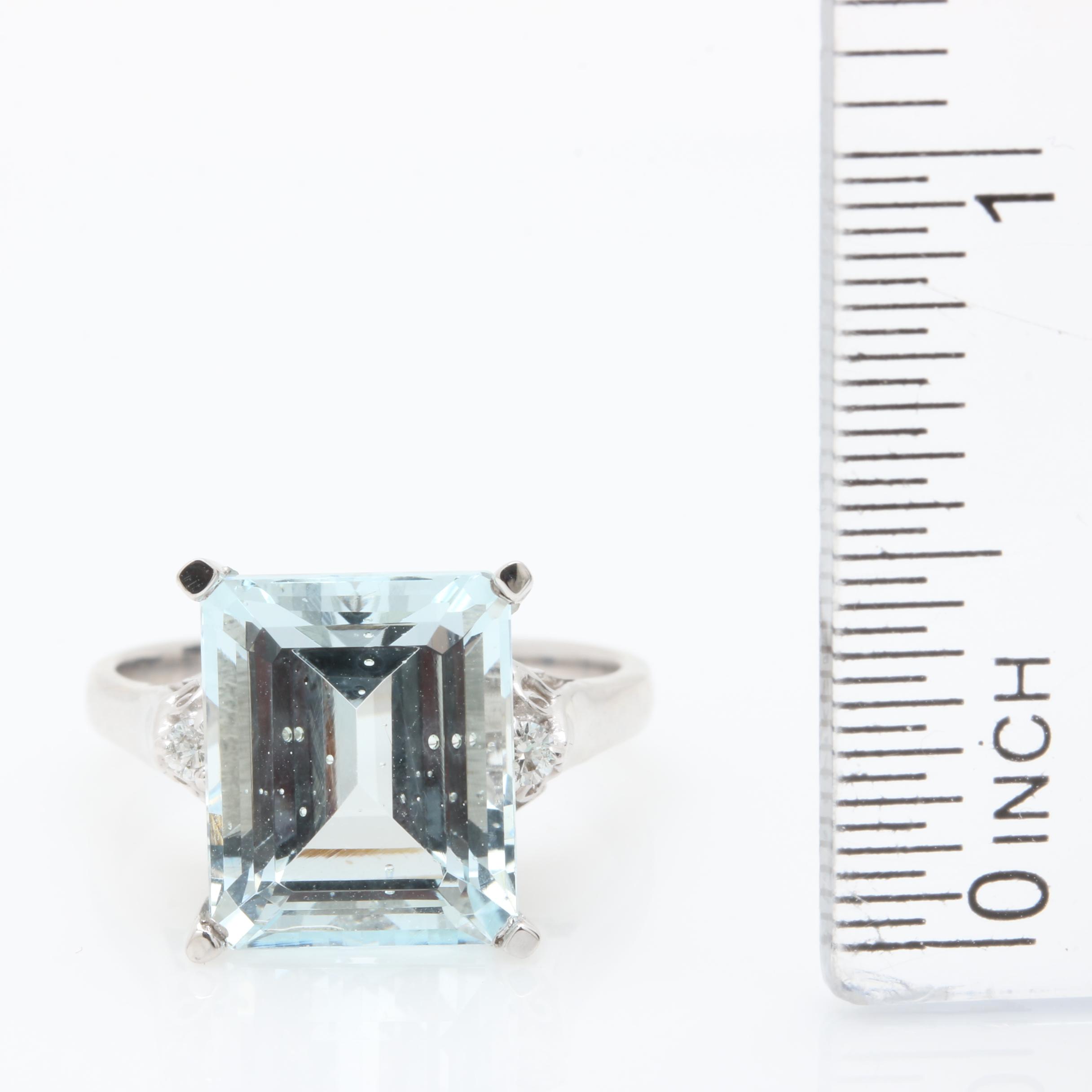 14K White Gold 6.03 CT Aquamarine and Diamond Ring