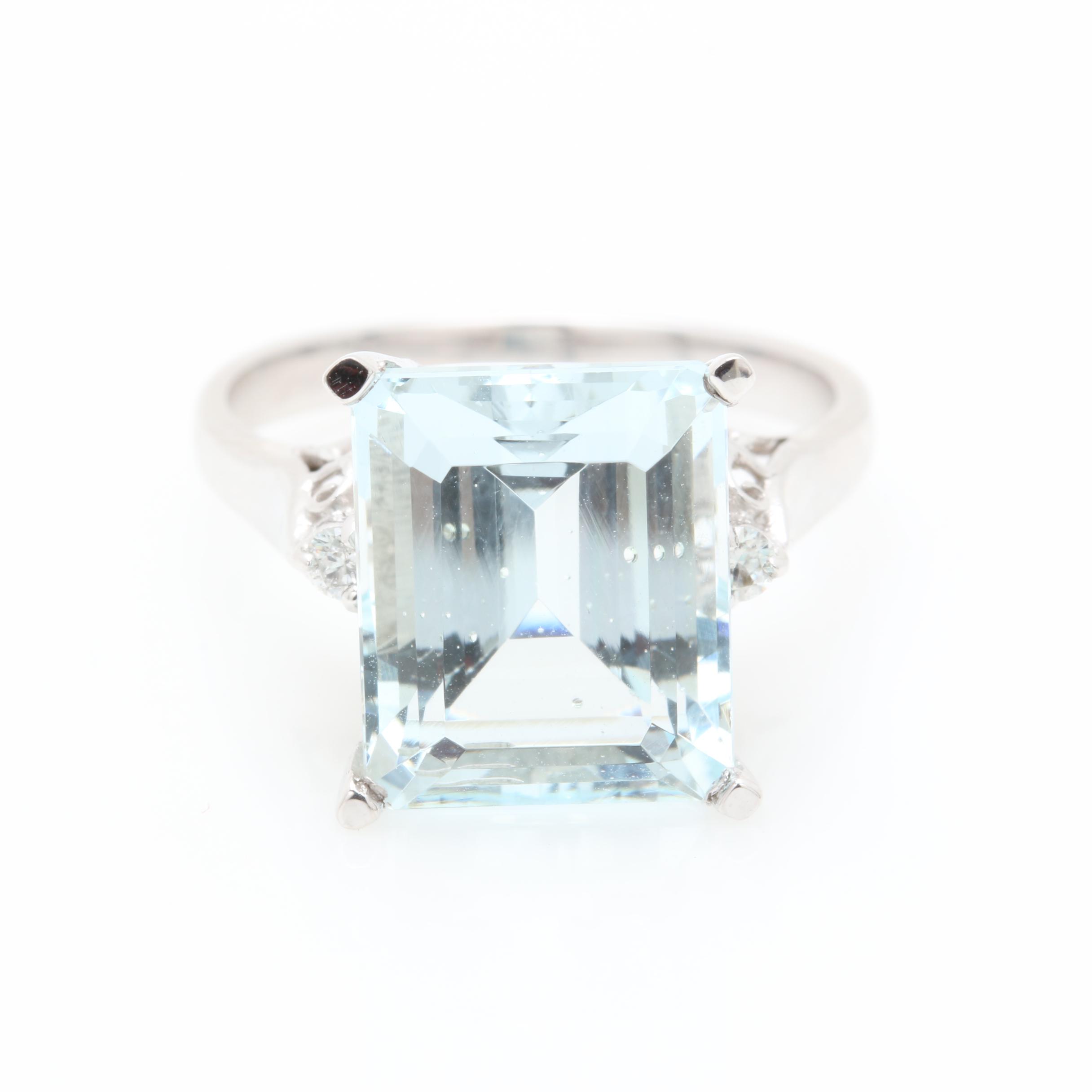 14K White Gold 6.03 CT Aquamarine and Diamond Ring