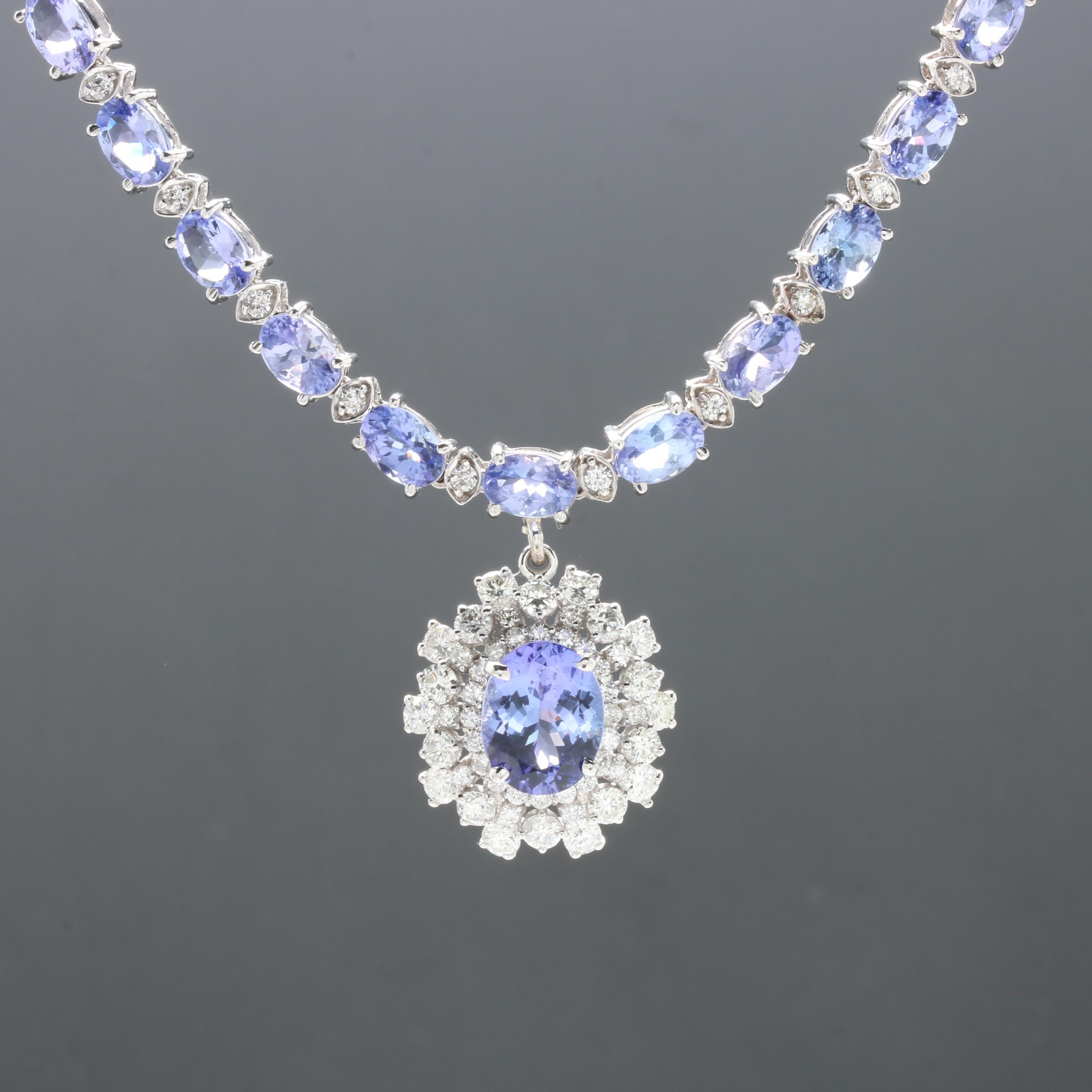 14K White Gold 2.23 CT Tanzanite and 2.49 CTW Diamond Necklace