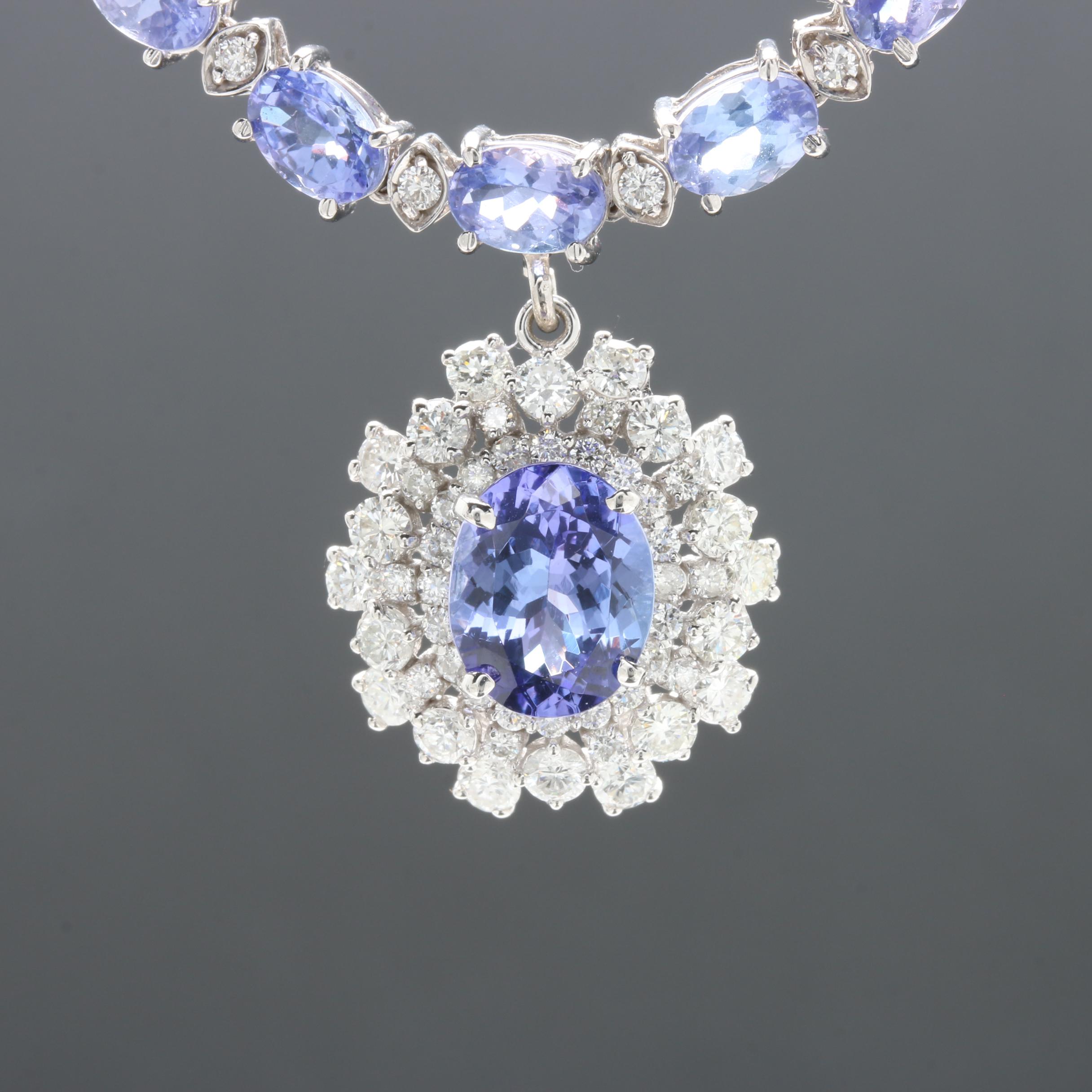 14K White Gold 2.23 CT Tanzanite and 2.49 CTW Diamond Necklace