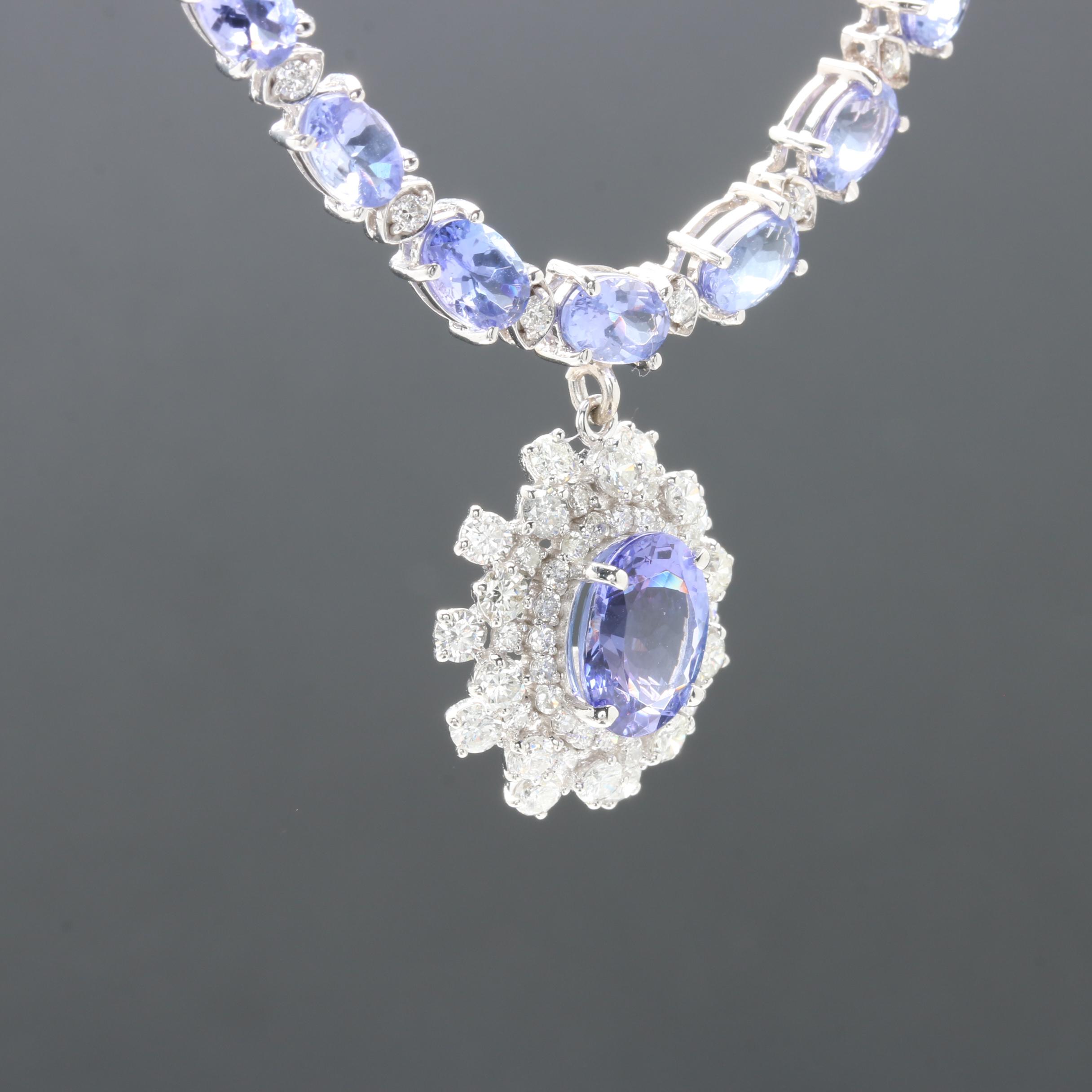 14K White Gold 2.23 CT Tanzanite and 2.49 CTW Diamond Necklace