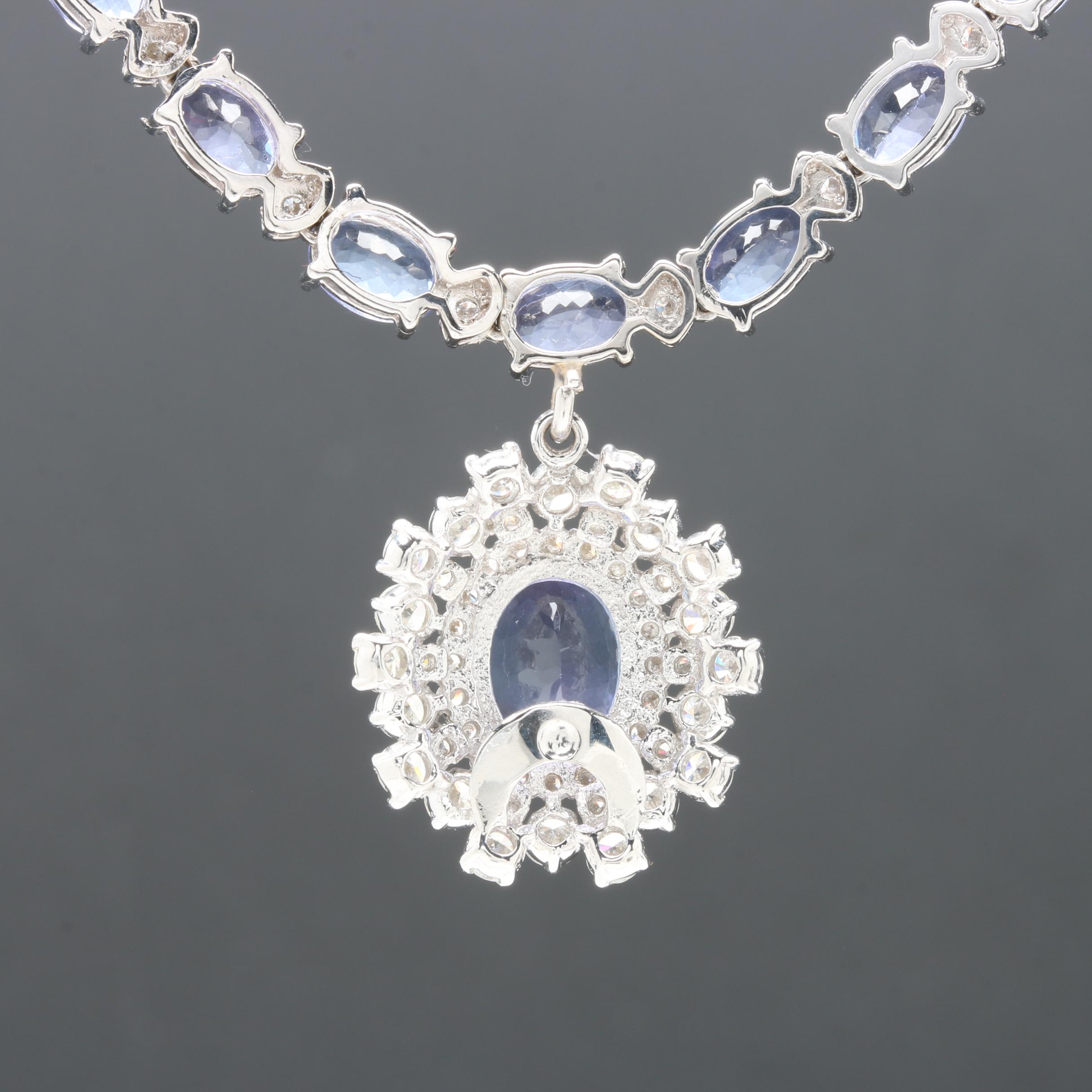 14K White Gold 2.23 CT Tanzanite and 2.49 CTW Diamond Necklace