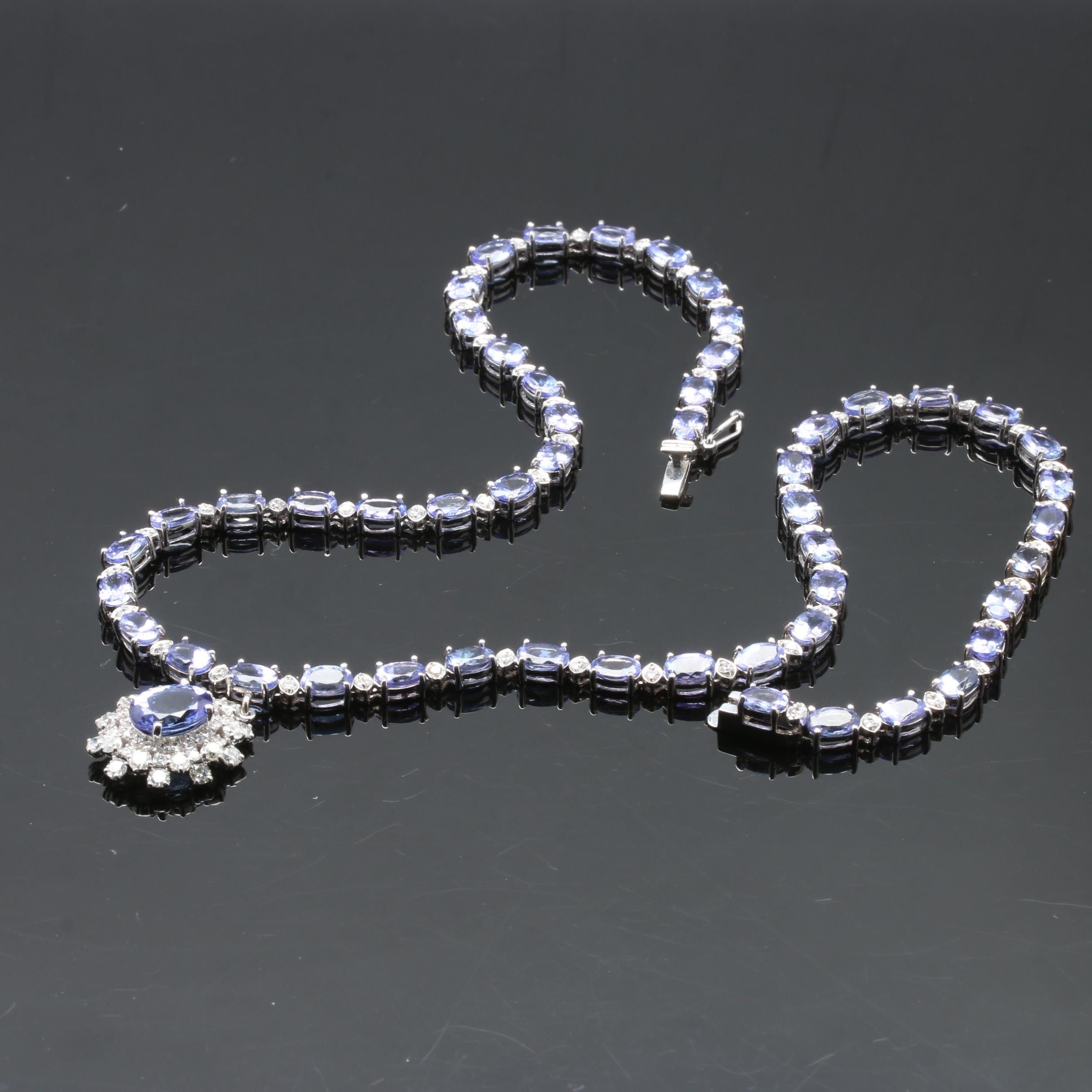 14K White Gold 2.23 CT Tanzanite and 2.49 CTW Diamond Necklace