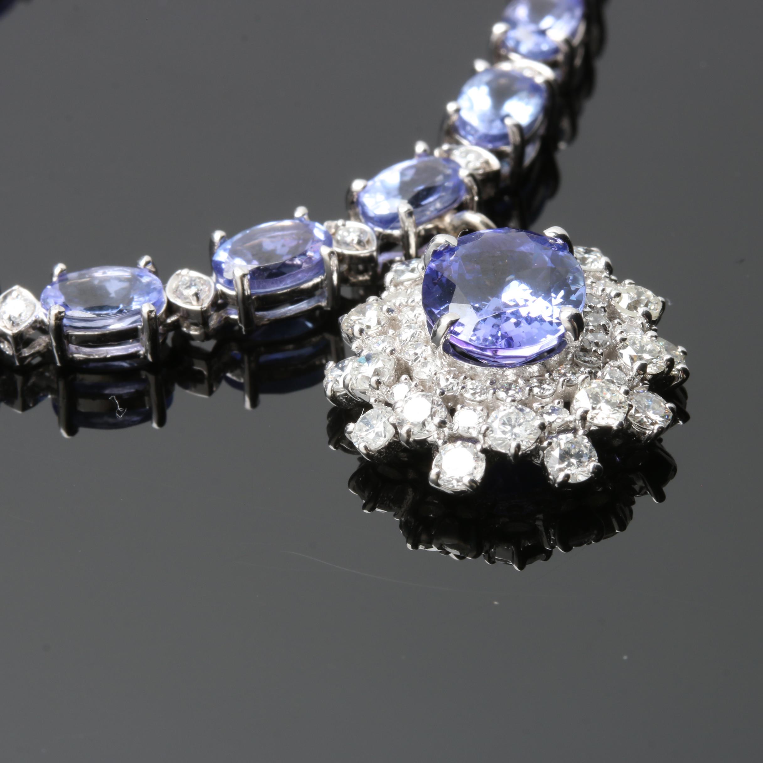 14K White Gold 2.23 CT Tanzanite and 2.49 CTW Diamond Necklace