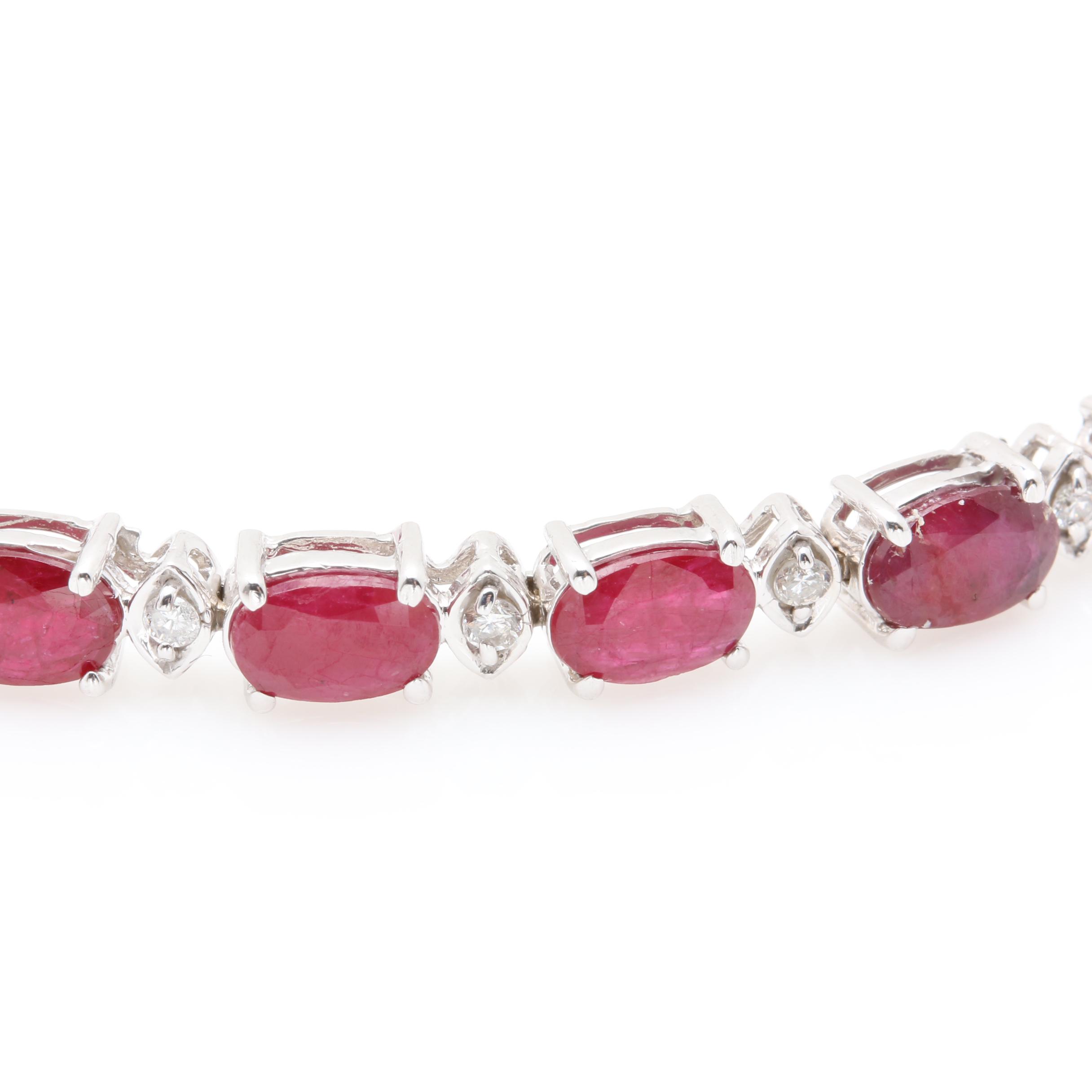 14K White Gold Ruby and Diamond Tennis Bracelet