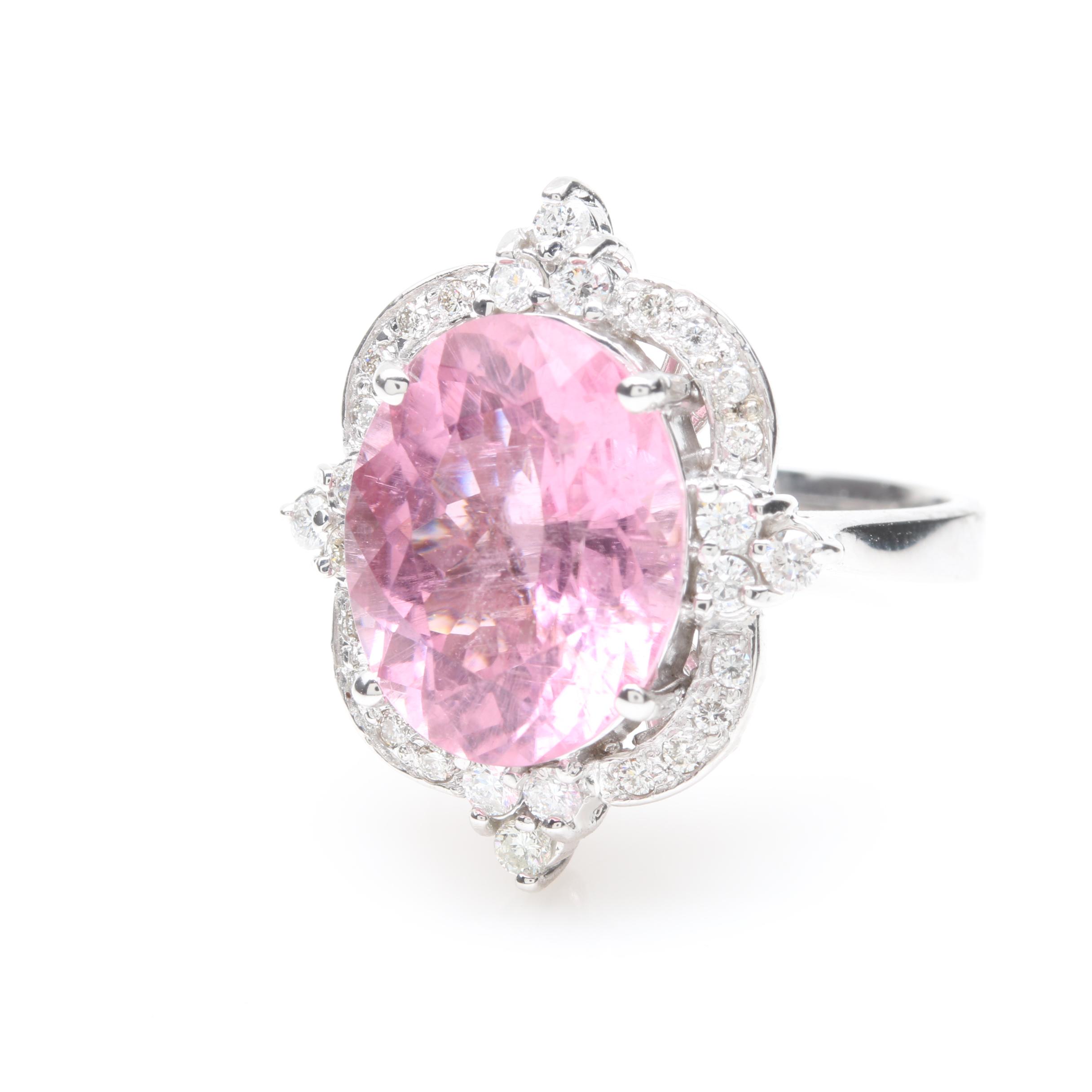 14K White Gold 8.23 CT Pink Tourmaline and Diamond Ring