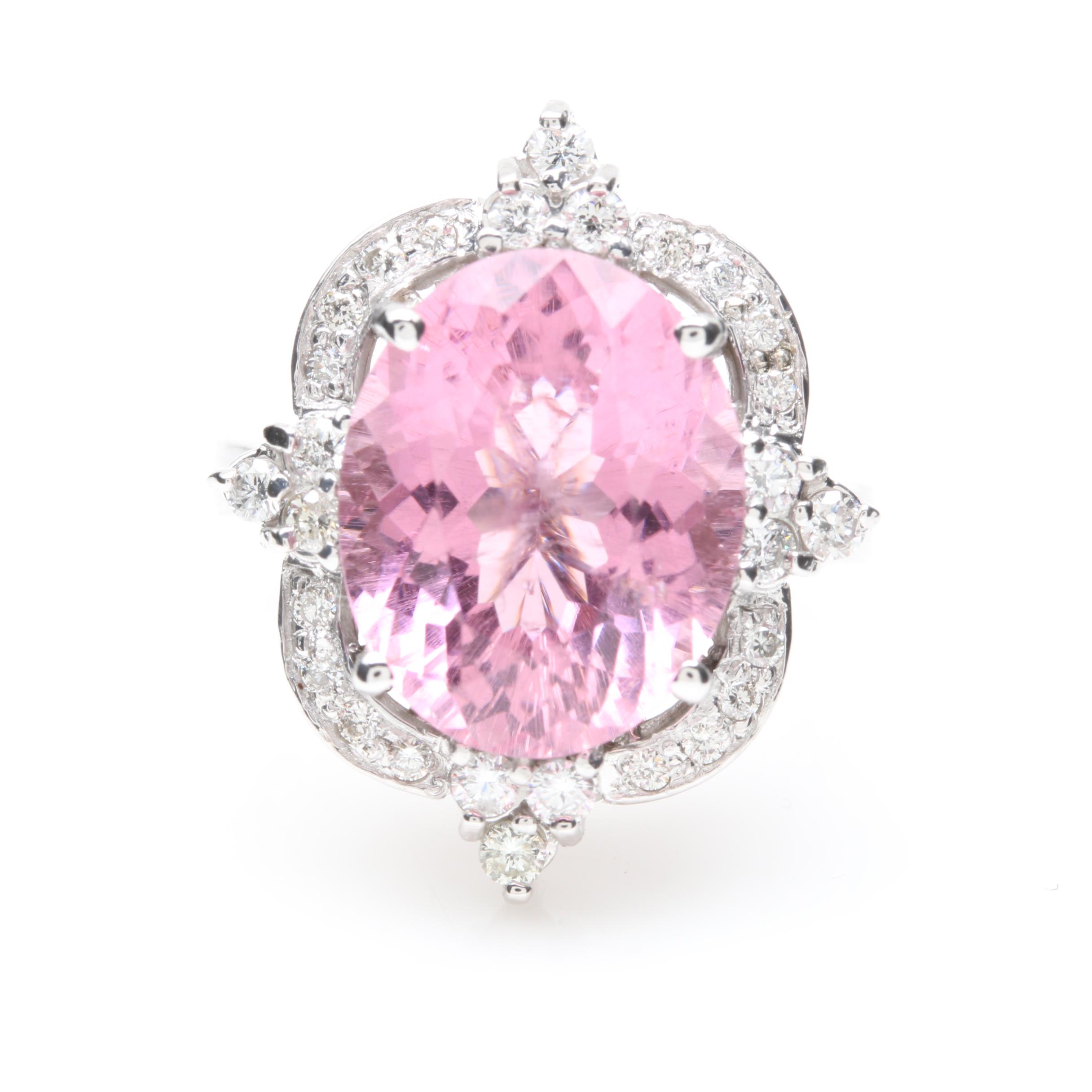 14K White Gold 8.23 CT Pink Tourmaline and Diamond Ring