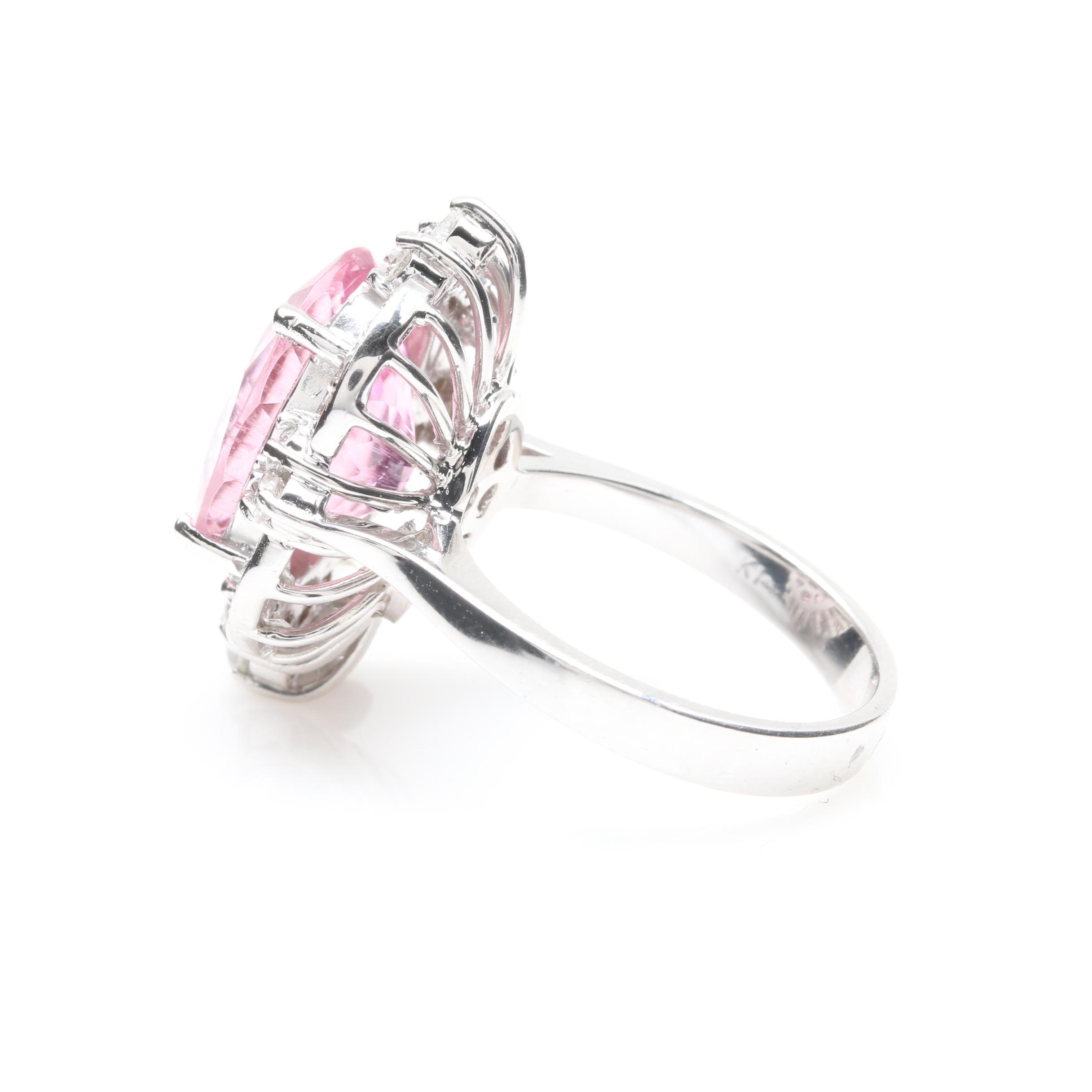 14K White Gold 8.23 CT Pink Tourmaline and Diamond Ring