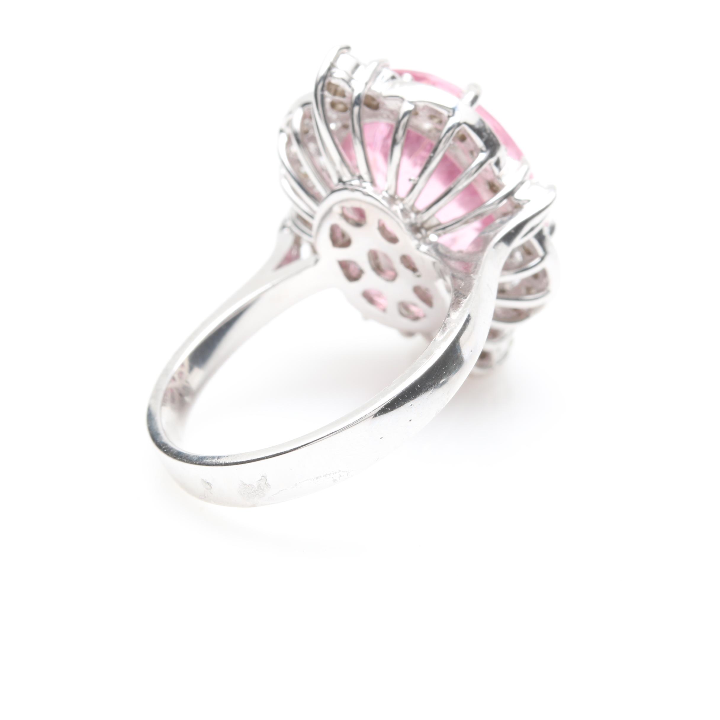14K White Gold 8.23 CT Pink Tourmaline and Diamond Ring