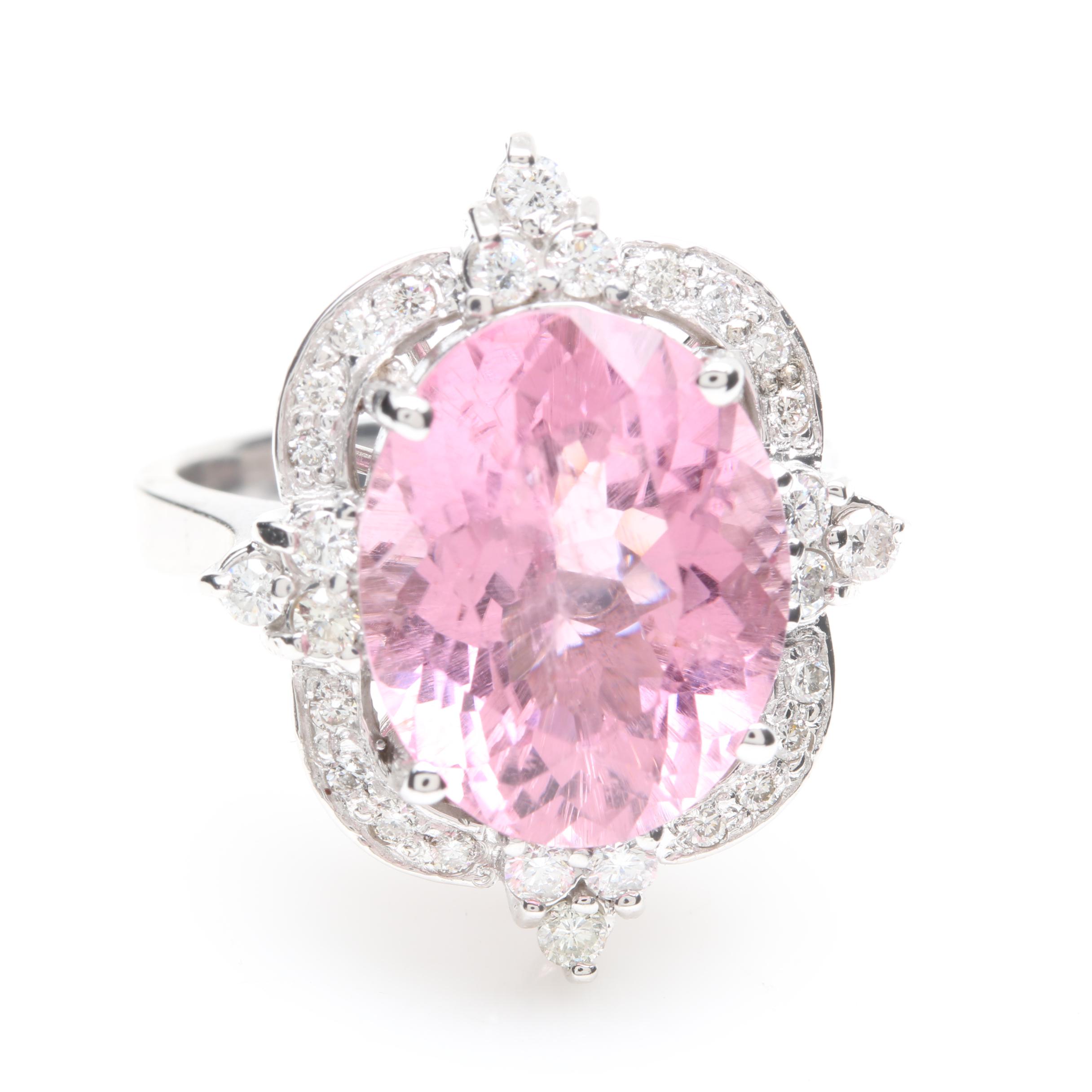 14K White Gold 8.23 CT Pink Tourmaline and Diamond Ring