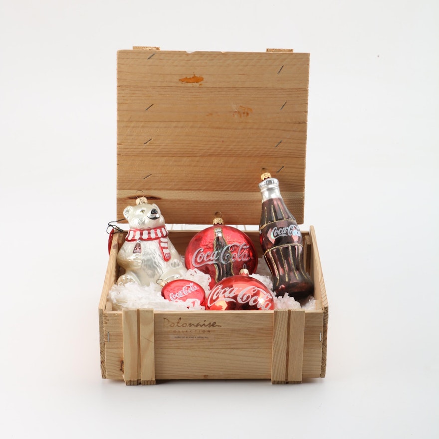 Coca Cola Holiday Decorations in a Wood Box