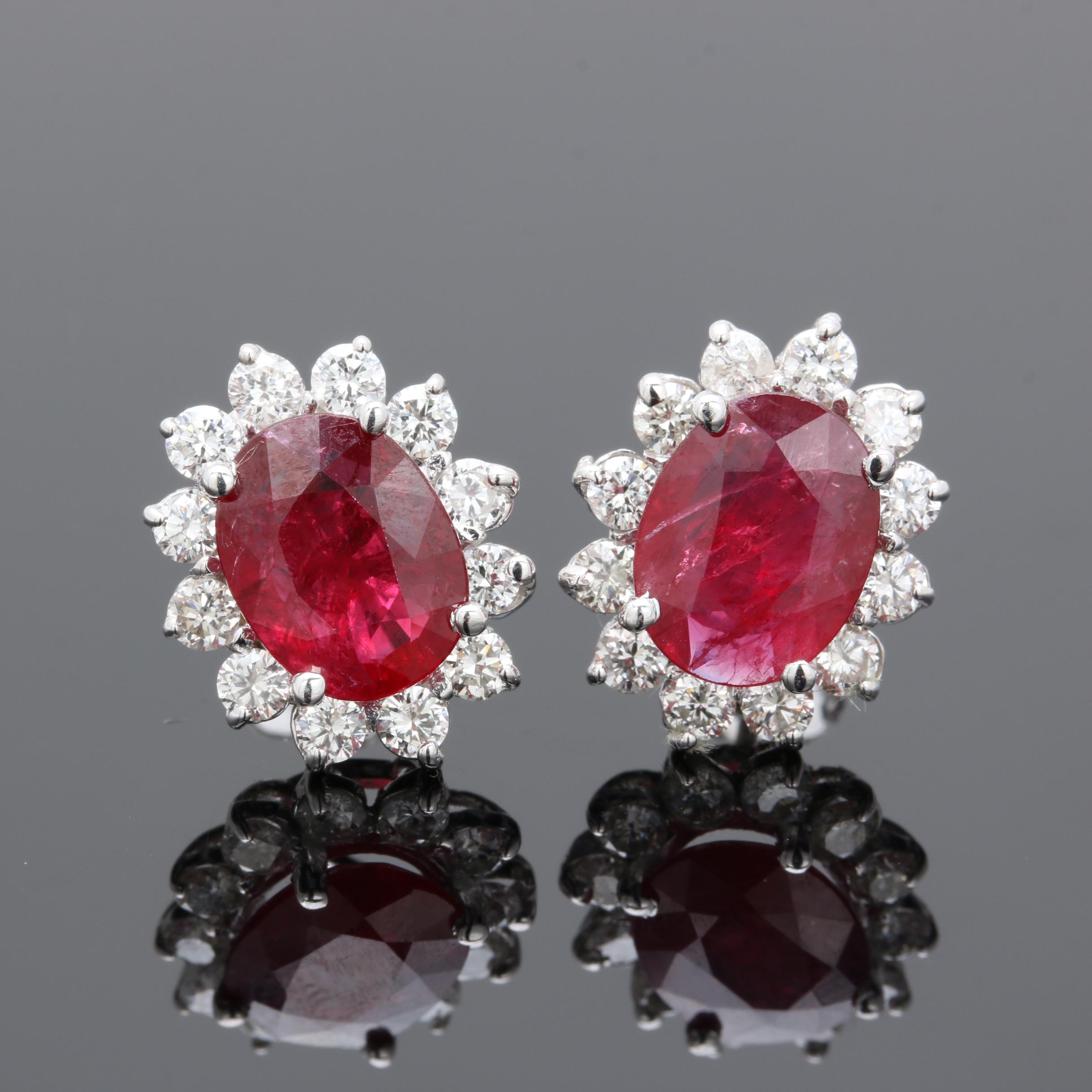 14K White Gold 2.82 CTW Ruby and 0.96 CTW Diamond Drop Earrings