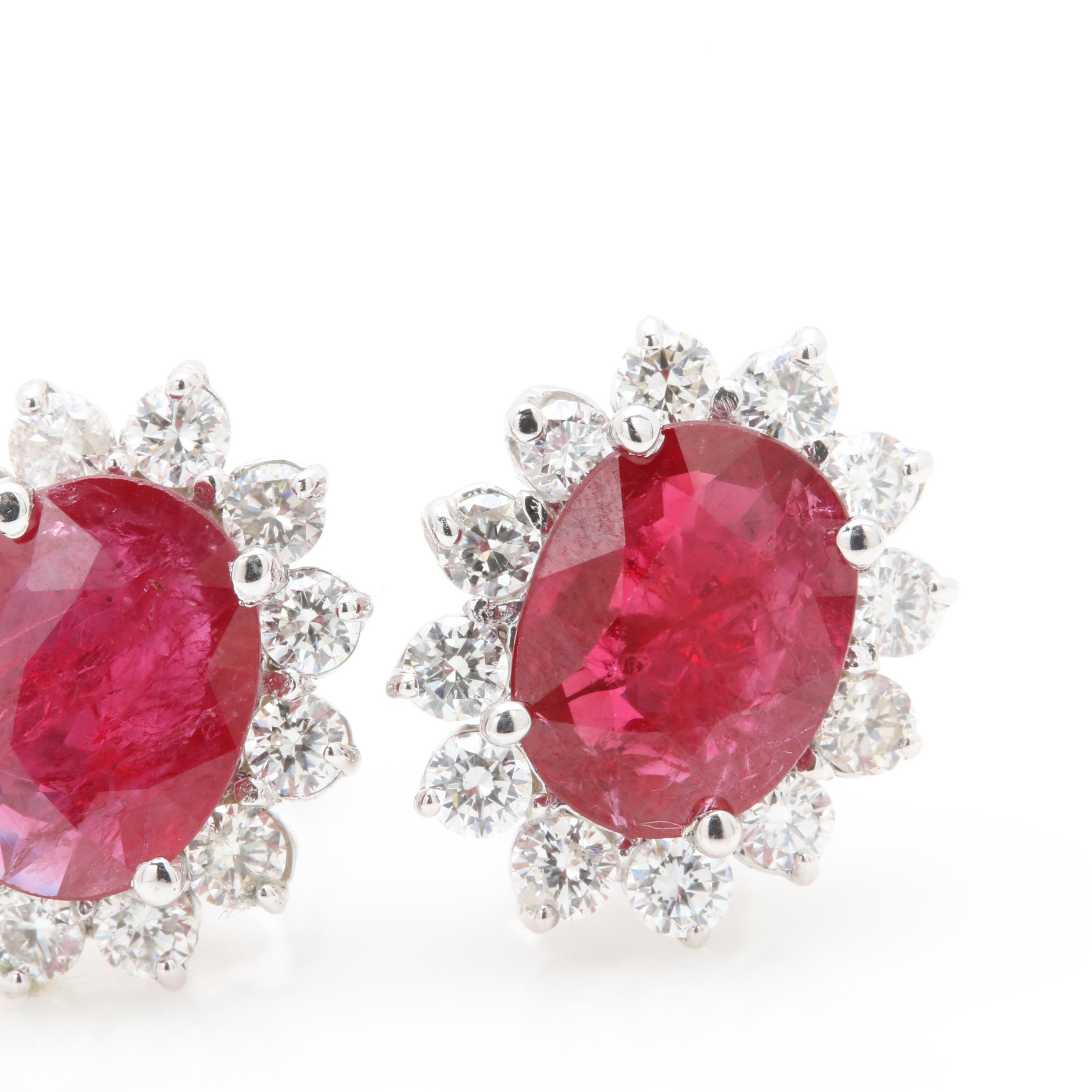 14K White Gold 2.82 CTW Ruby and 0.96 CTW Diamond Drop Earrings