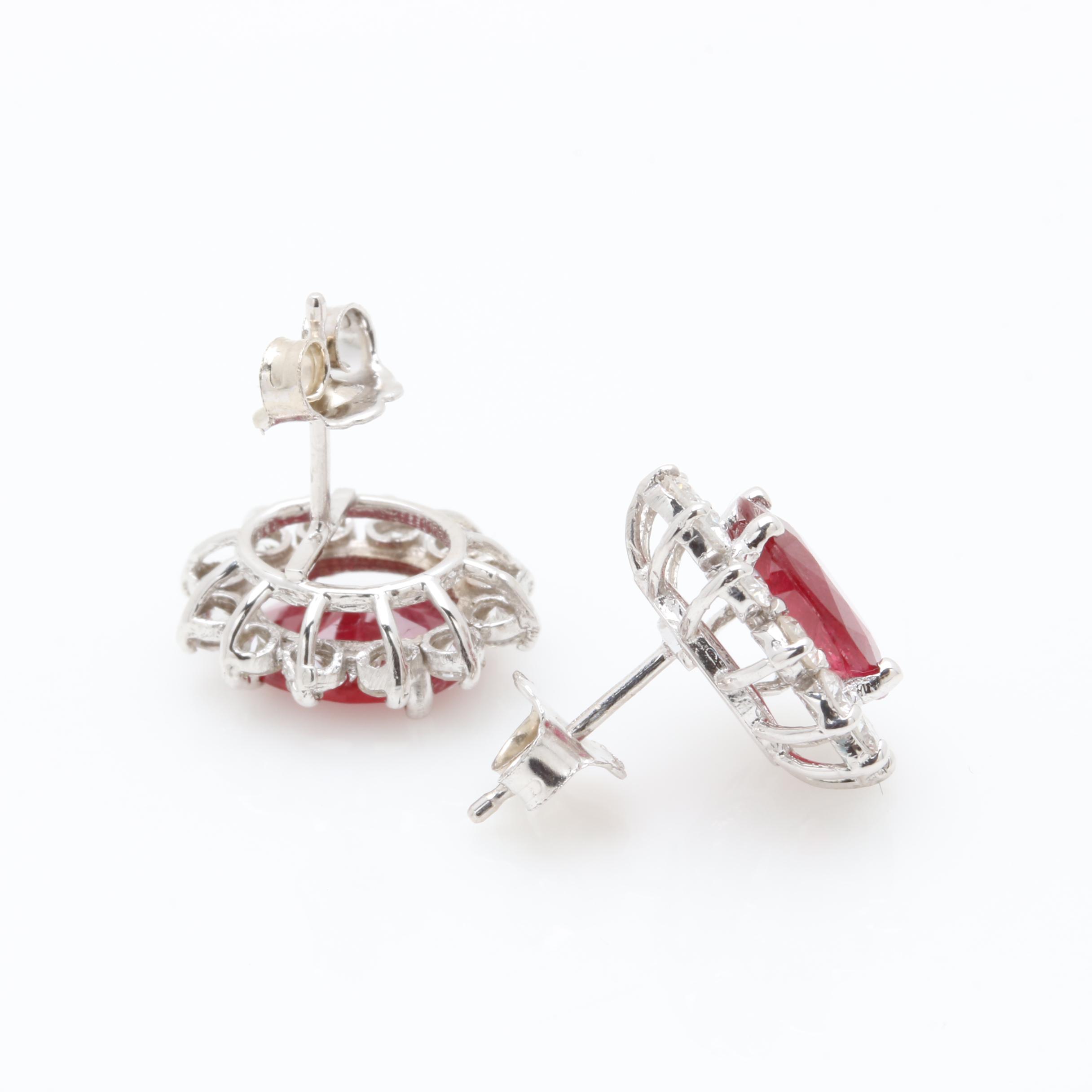 14K White Gold 2.82 CTW Ruby and 0.96 CTW Diamond Drop Earrings