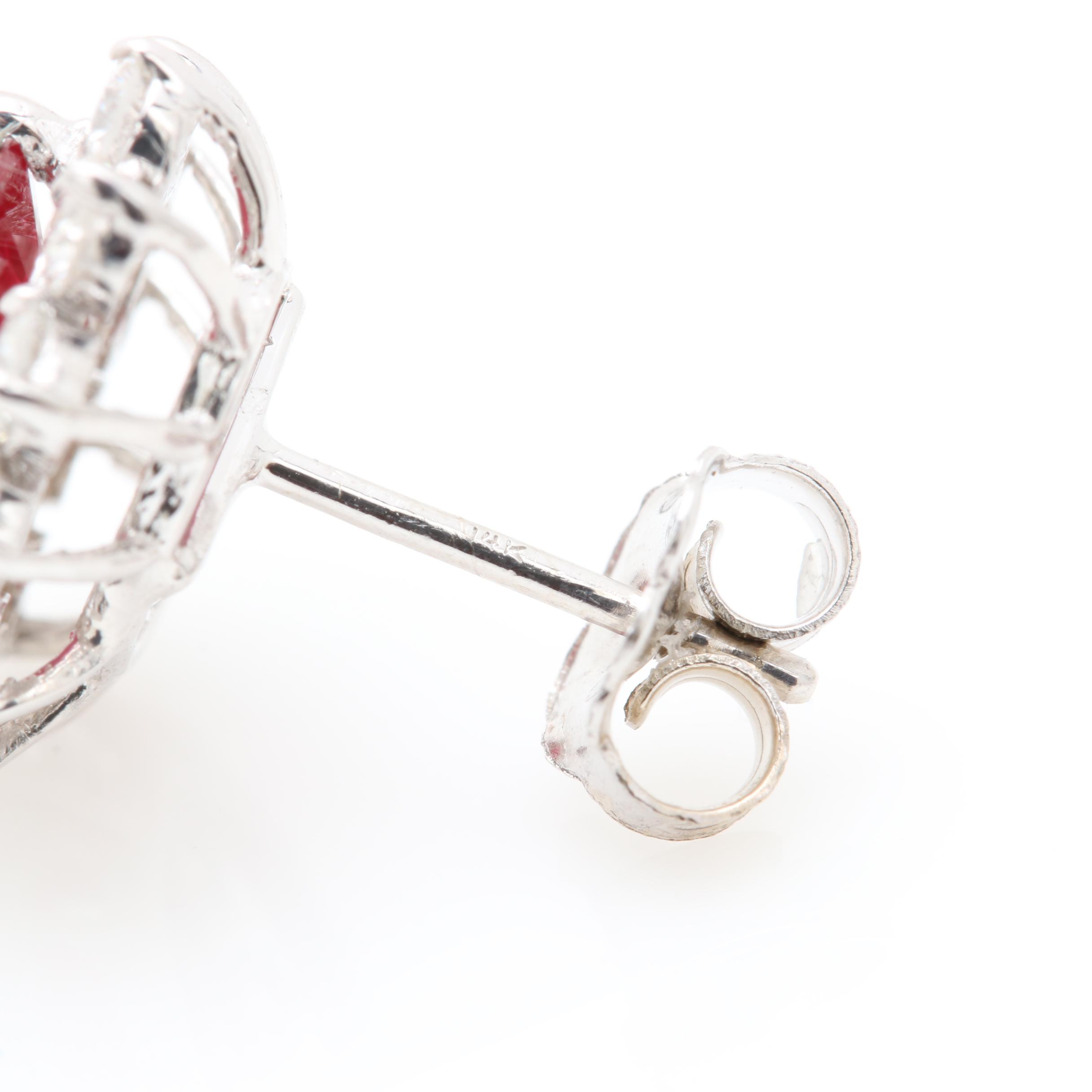 14K White Gold 2.82 CTW Ruby and 0.96 CTW Diamond Drop Earrings