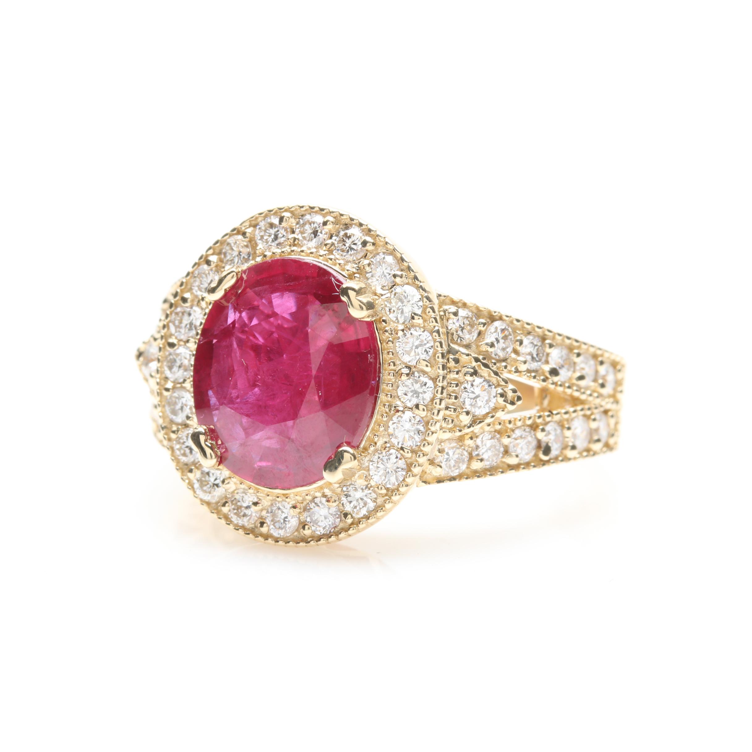 14K Yellow Gold 2.56 CT Ruby and Diamond Ring