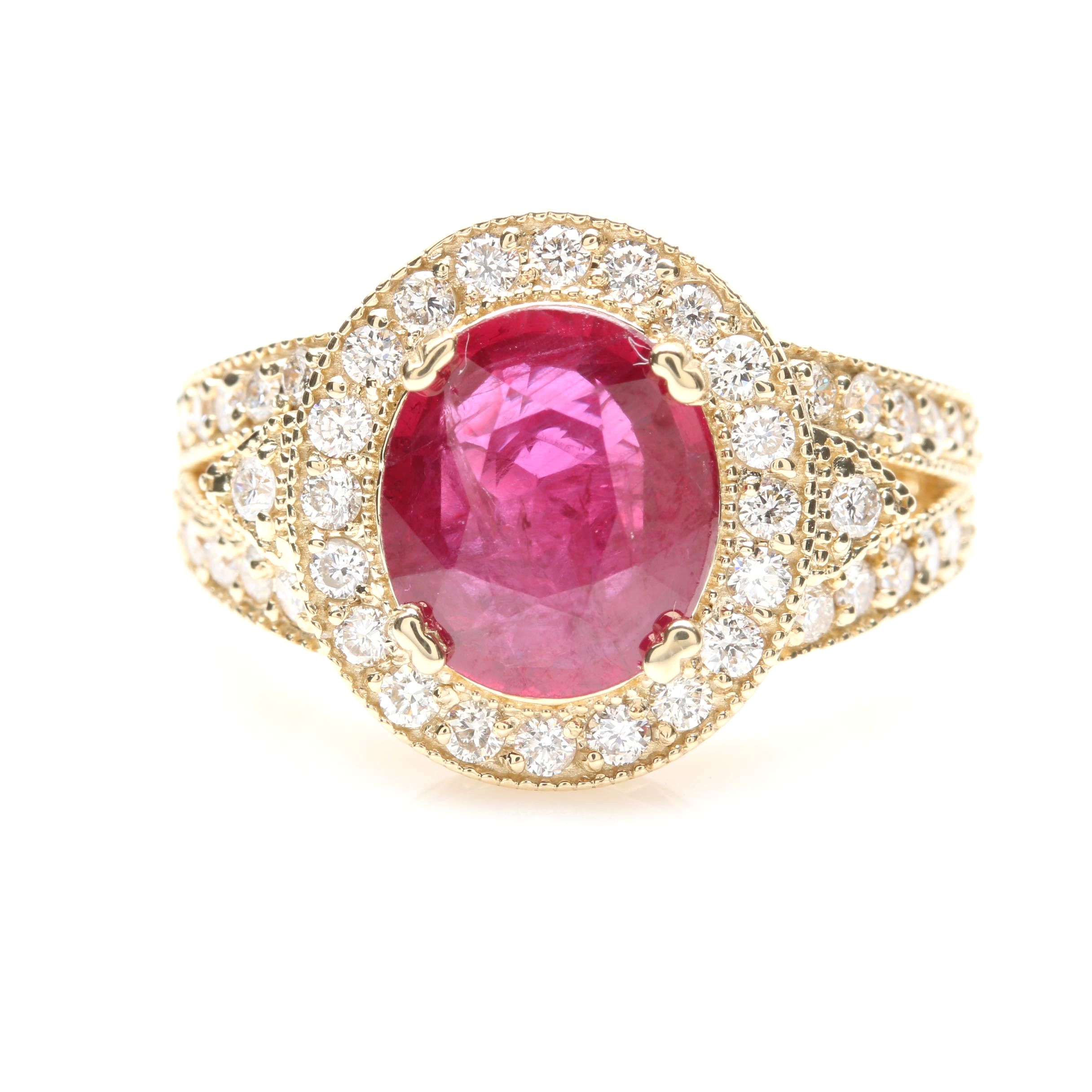 14K Yellow Gold 2.56 CT Ruby and Diamond Ring