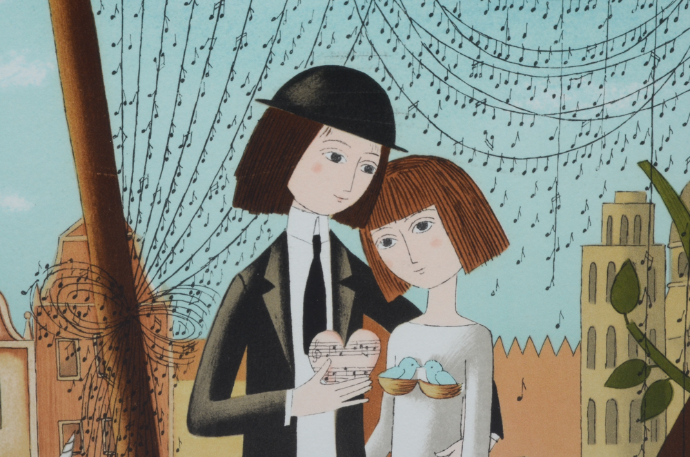 Raymond Peynet Signed Artist's Proof Lithograph "Lovers"