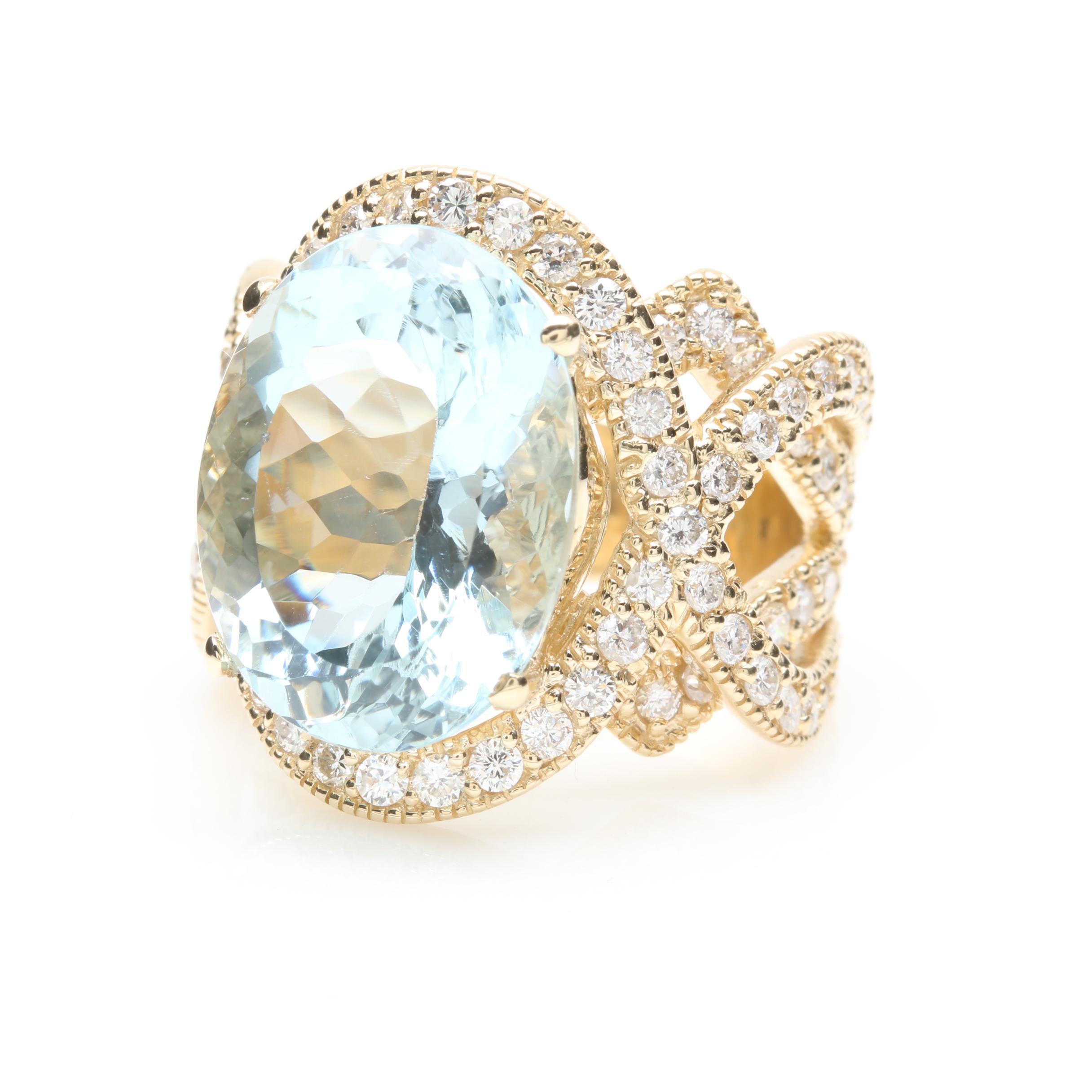 14K Yellow Gold 10.70 CT Aquamarine and 1.33 CTW Diamond Ring