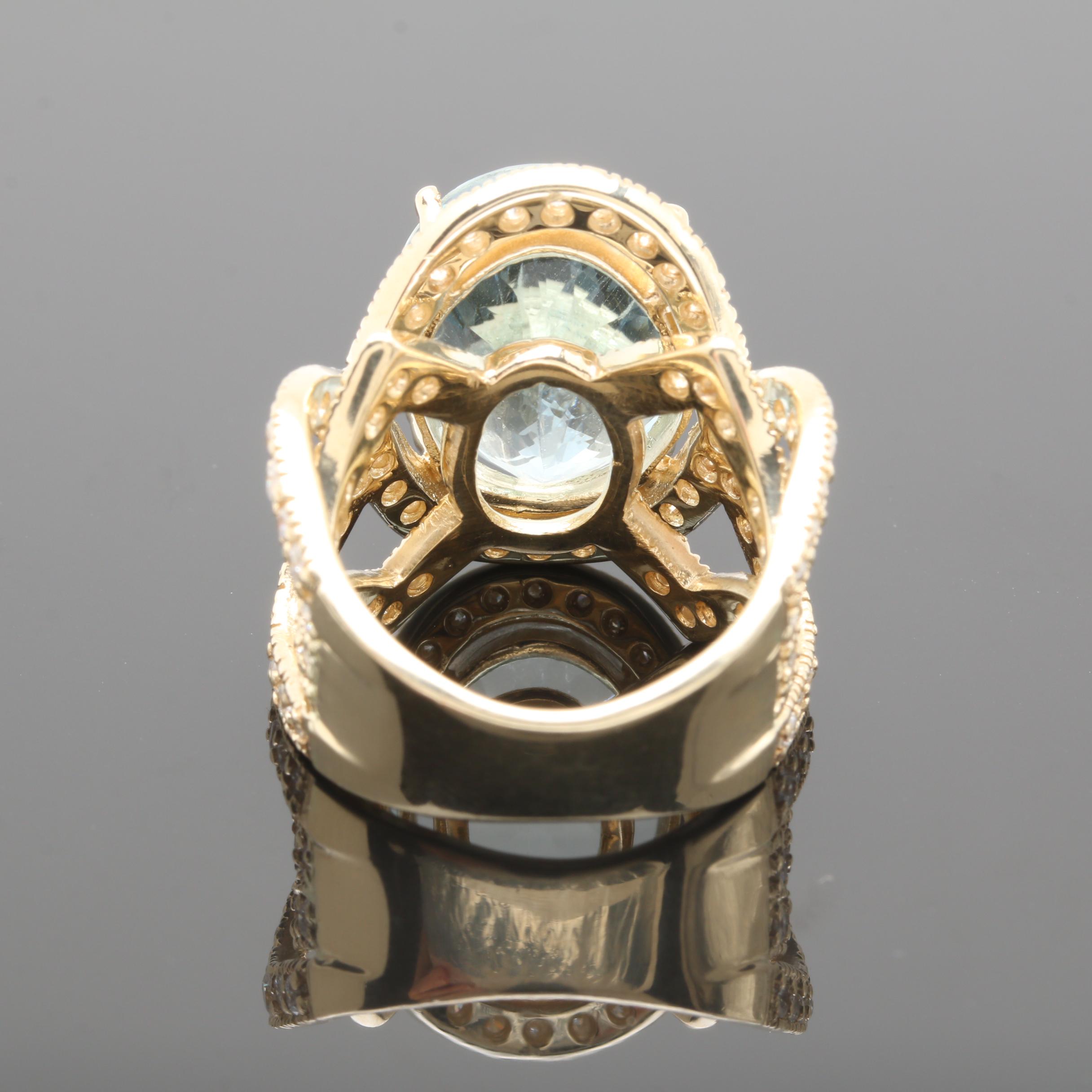 14K Yellow Gold 10.70 CT Aquamarine and 1.33 CTW Diamond Ring
