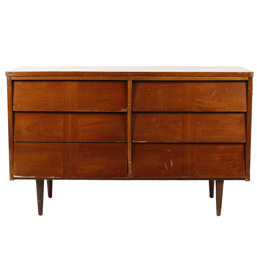 Mid Century Modern Walnut Double Dresser by Ward Furniture