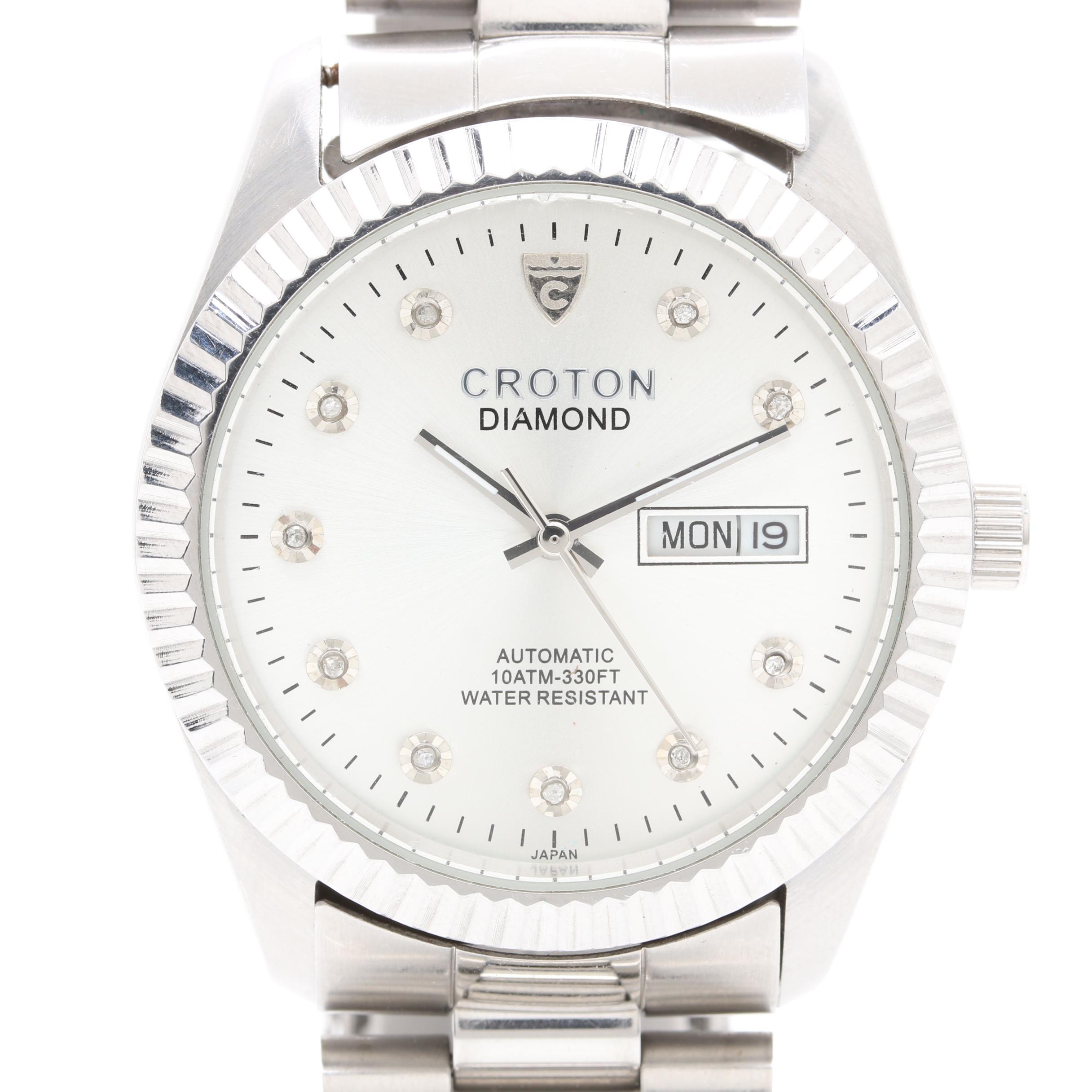 Croton Stainless Steel and Diamond Watch