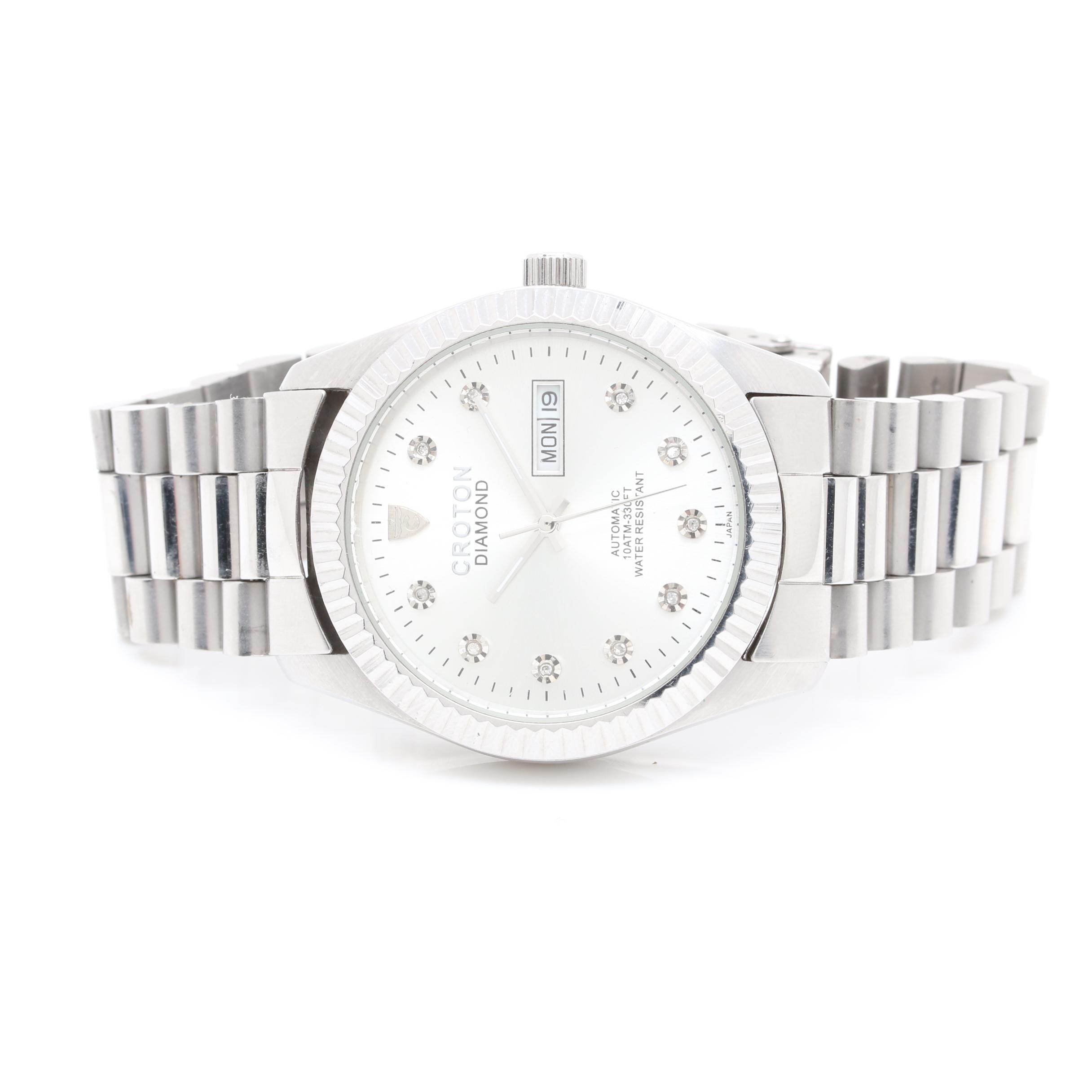 Croton Stainless Steel and Diamond Watch