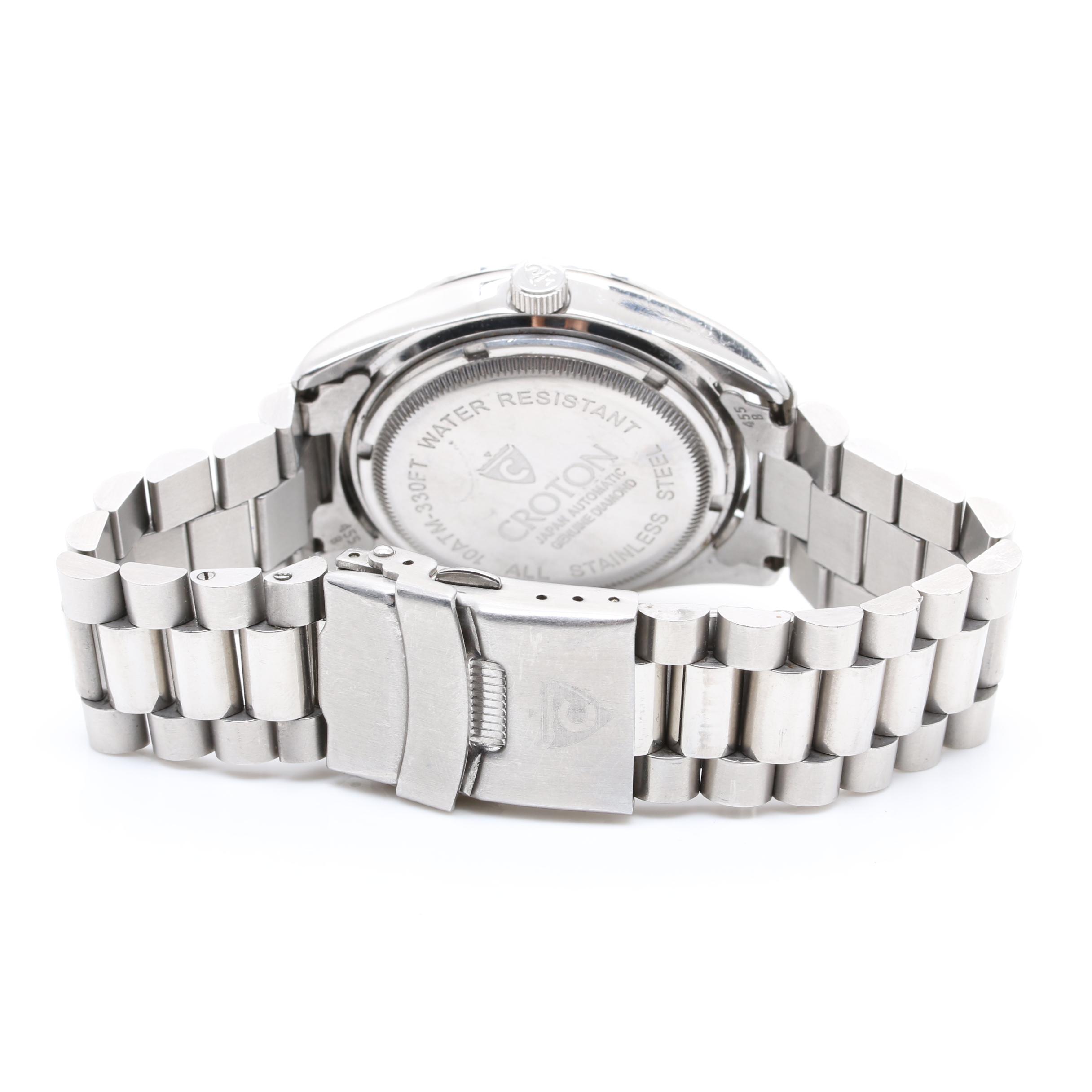 Croton Stainless Steel and Diamond Watch
