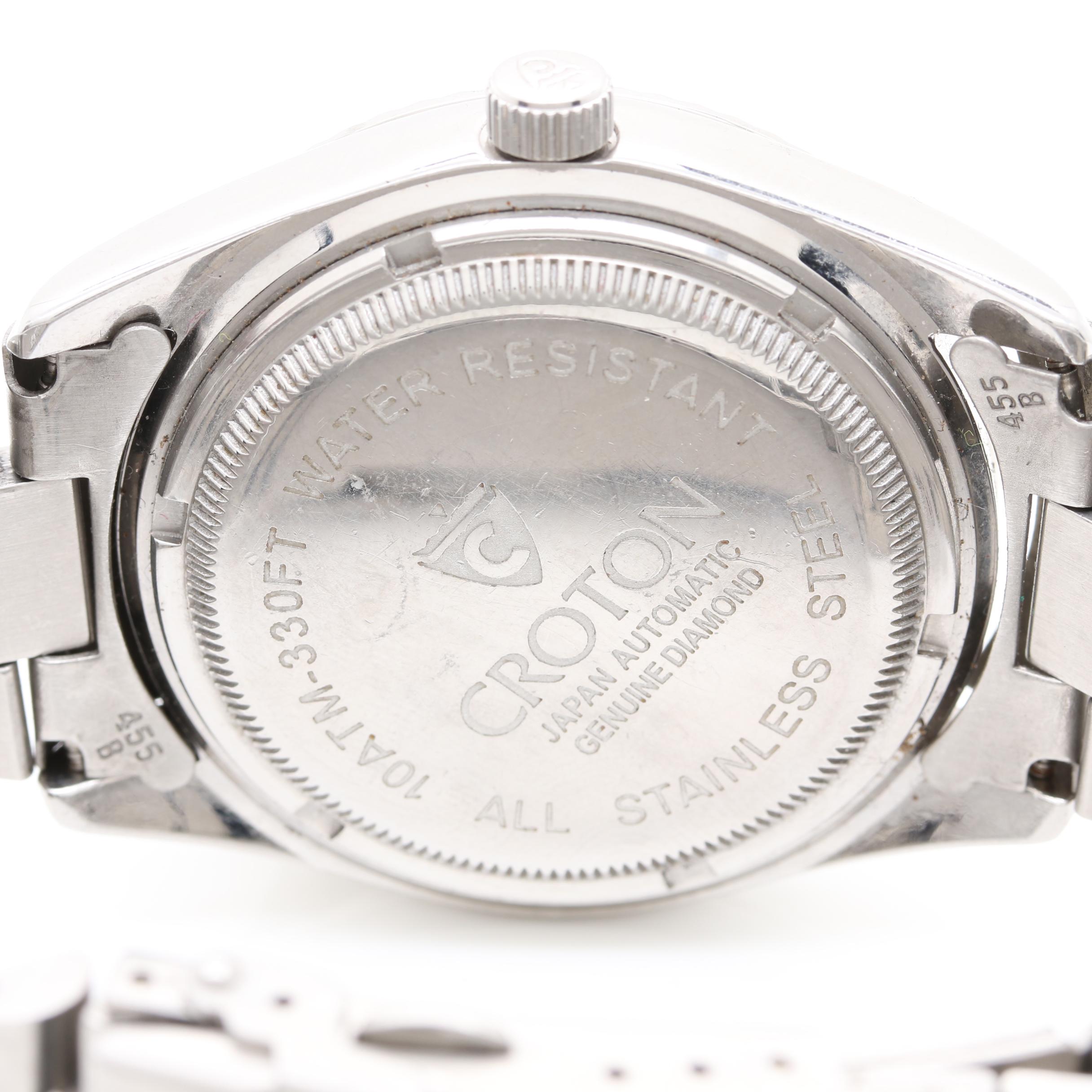 Croton Stainless Steel and Diamond Watch
