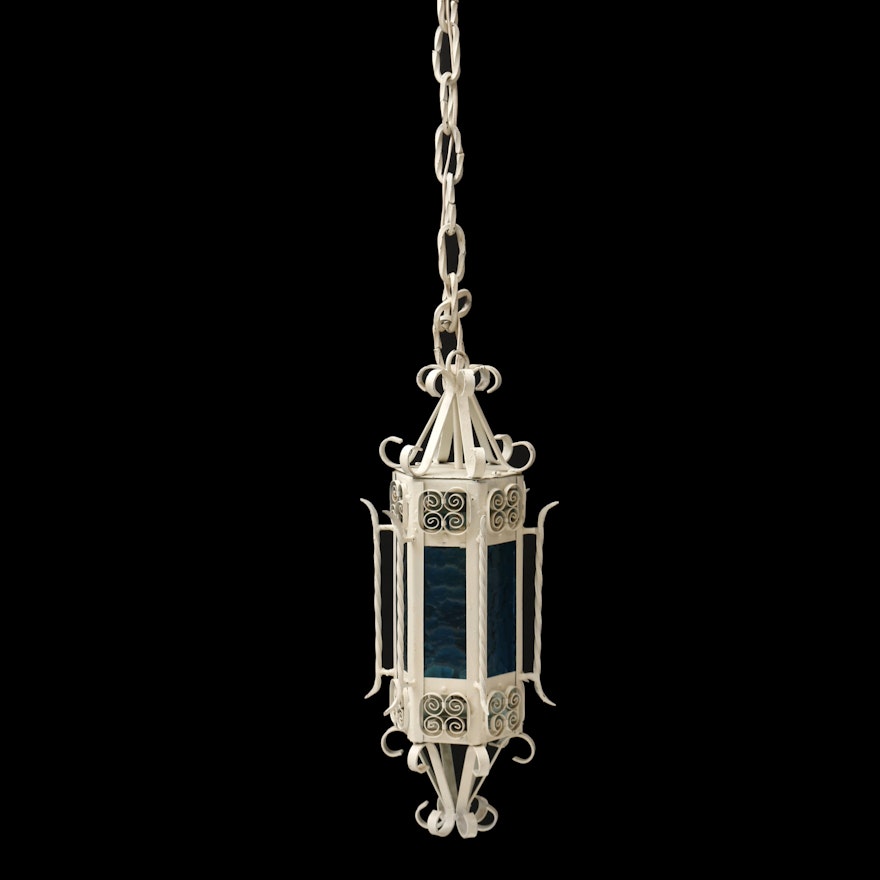 Lantern Pendant Light with Stained Glass