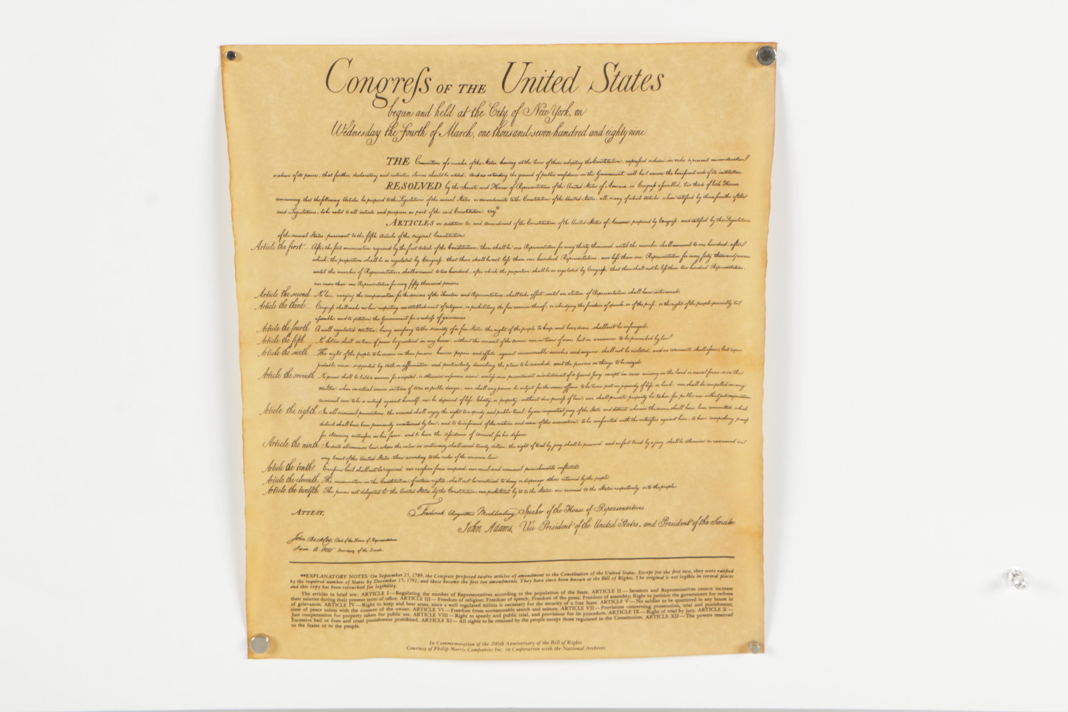 Lithograph of The United States Bill of Rights