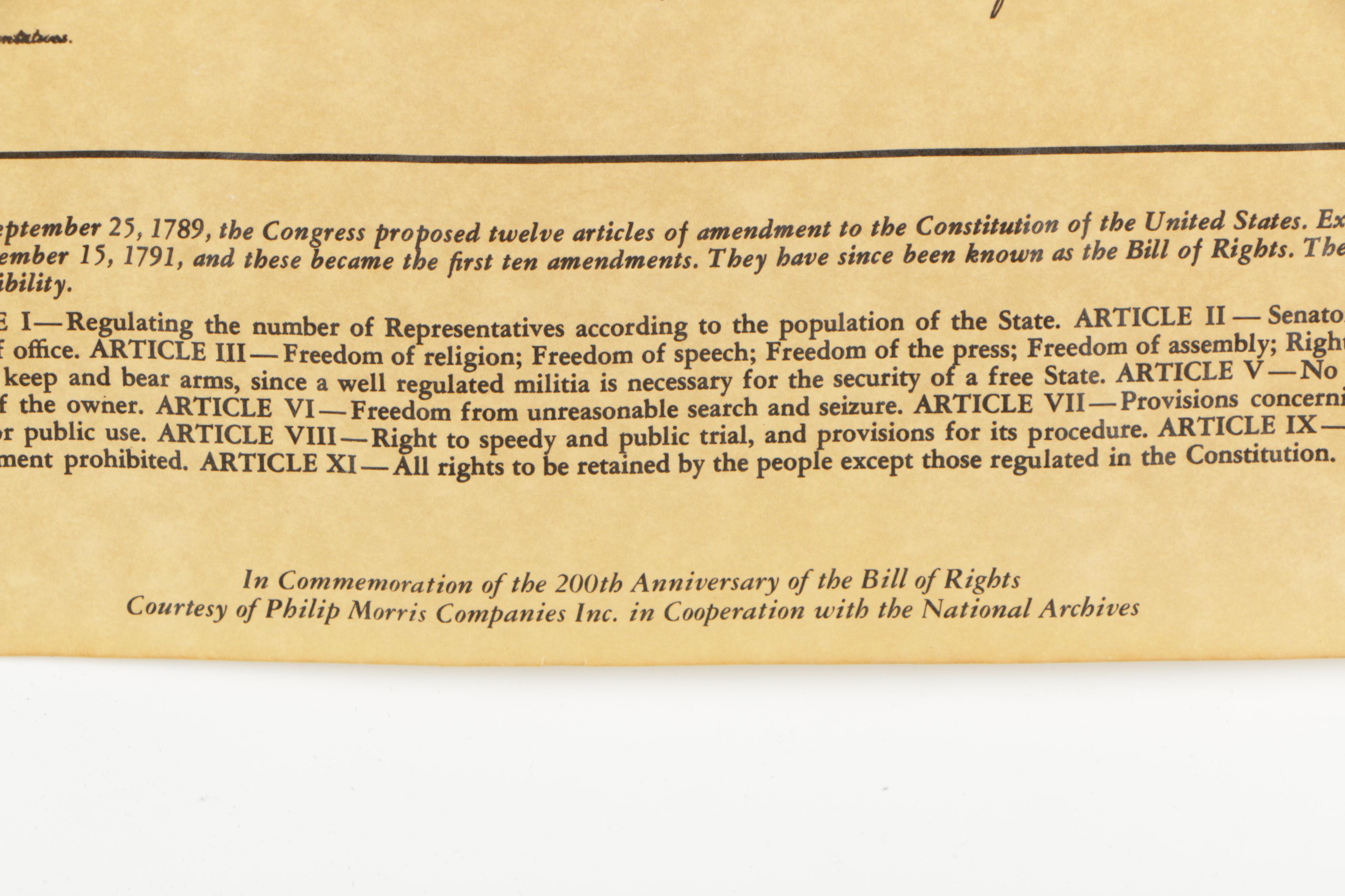 Lithograph of The United States Bill of Rights