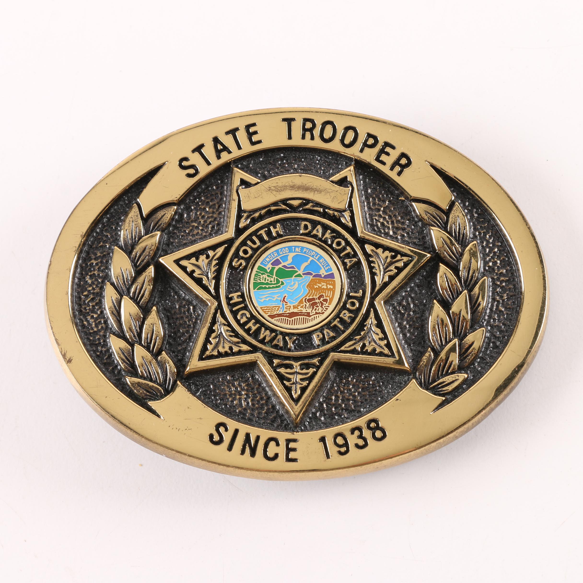 Brass South Dakota State Trooper Badge Themed Belt Buckle