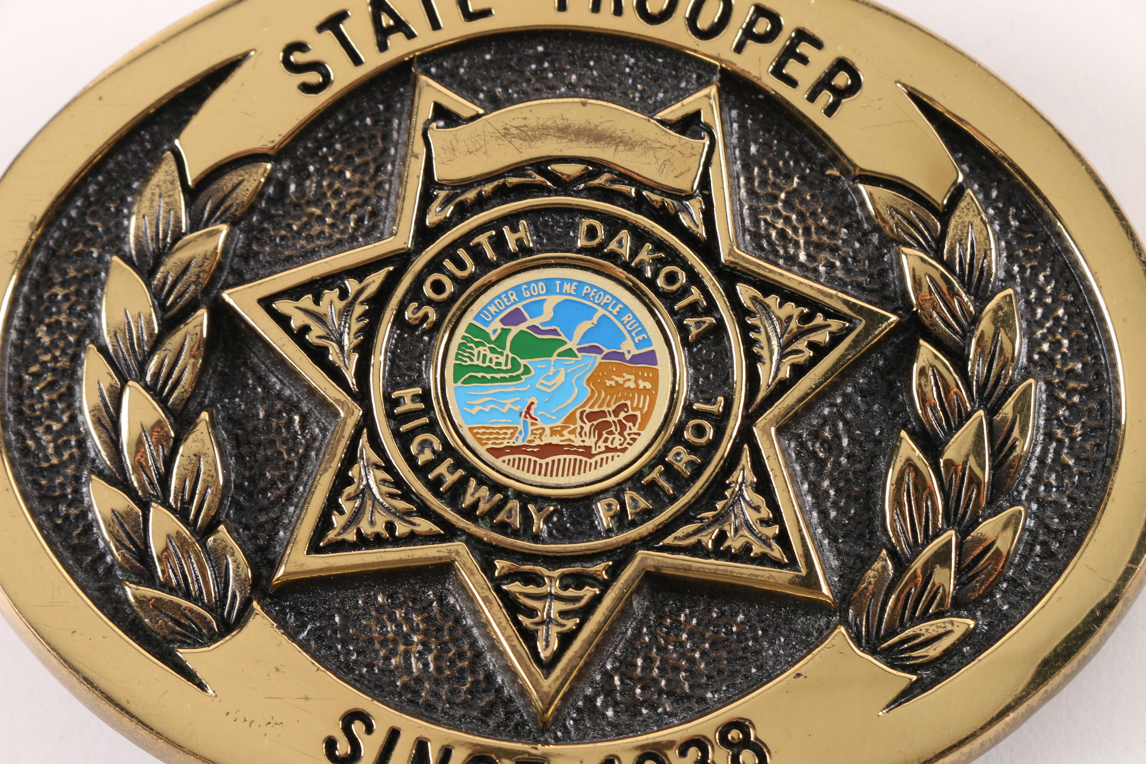 Brass South Dakota State Trooper Badge Themed Belt Buckle