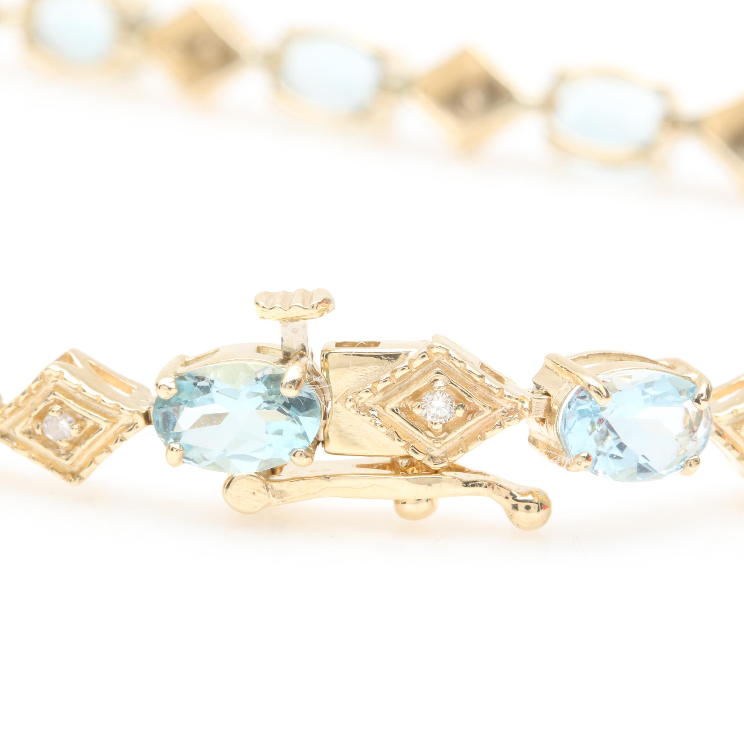 14K Yellow Gold Aquamarine and Diamond Bracelet
