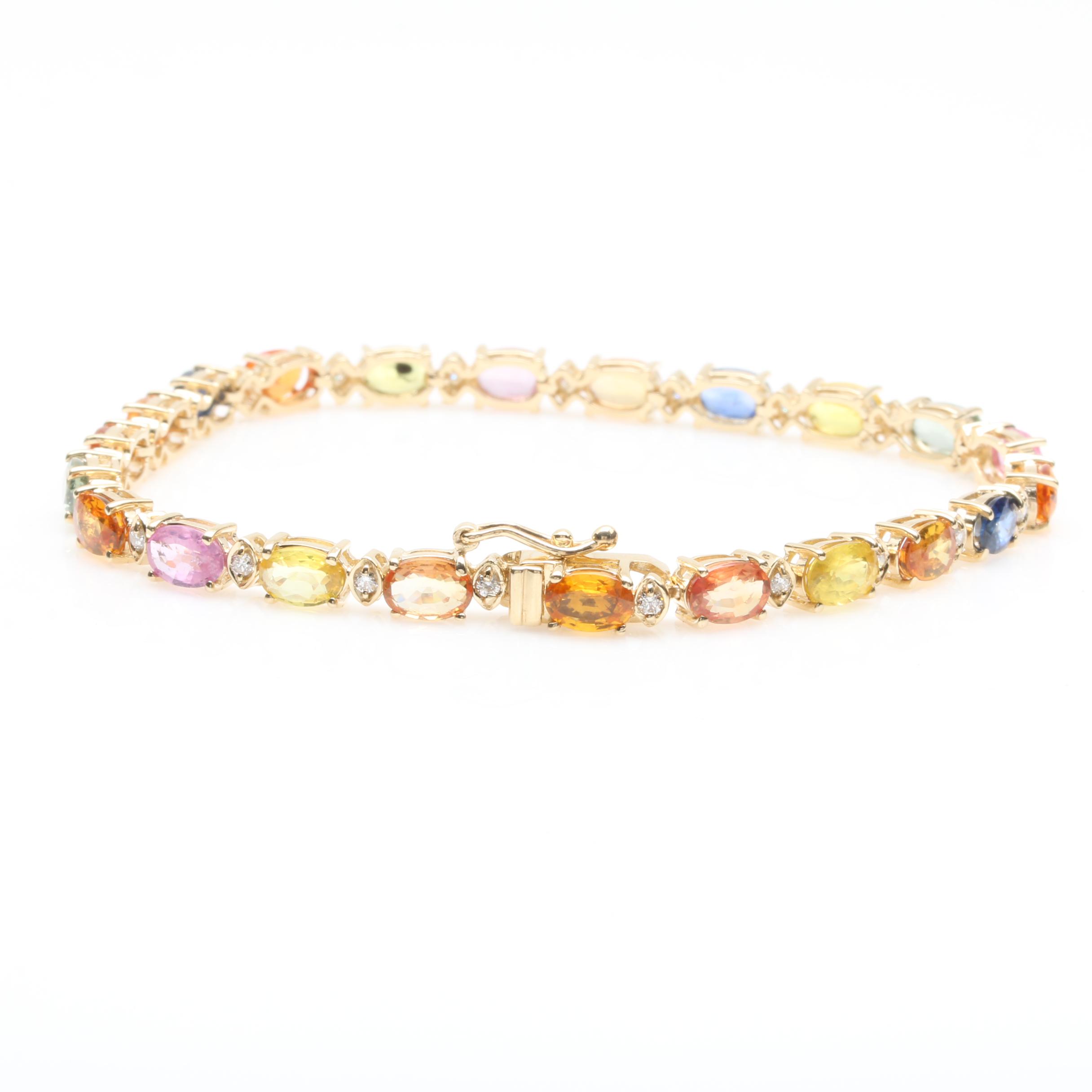 14K Yellow Gold Fancy Sapphire and Diamond Bracelet