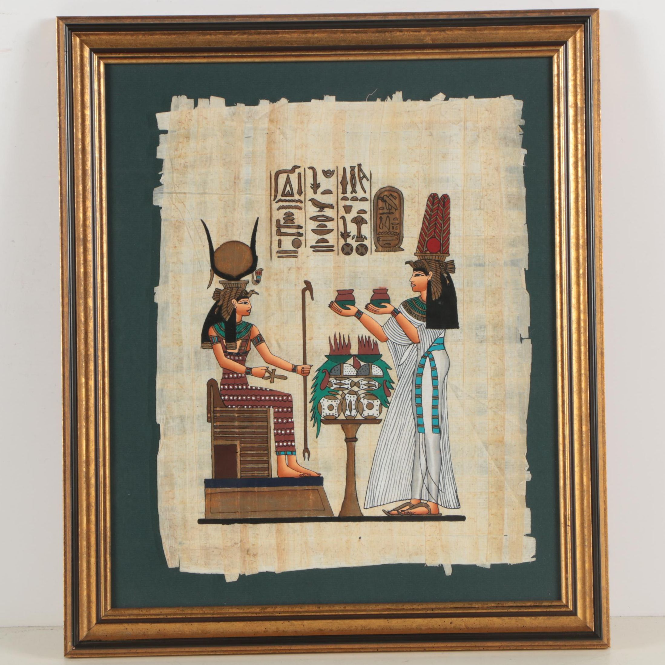 Ancient Egyptian Style Gouache and Ink Paintings on Papyrus