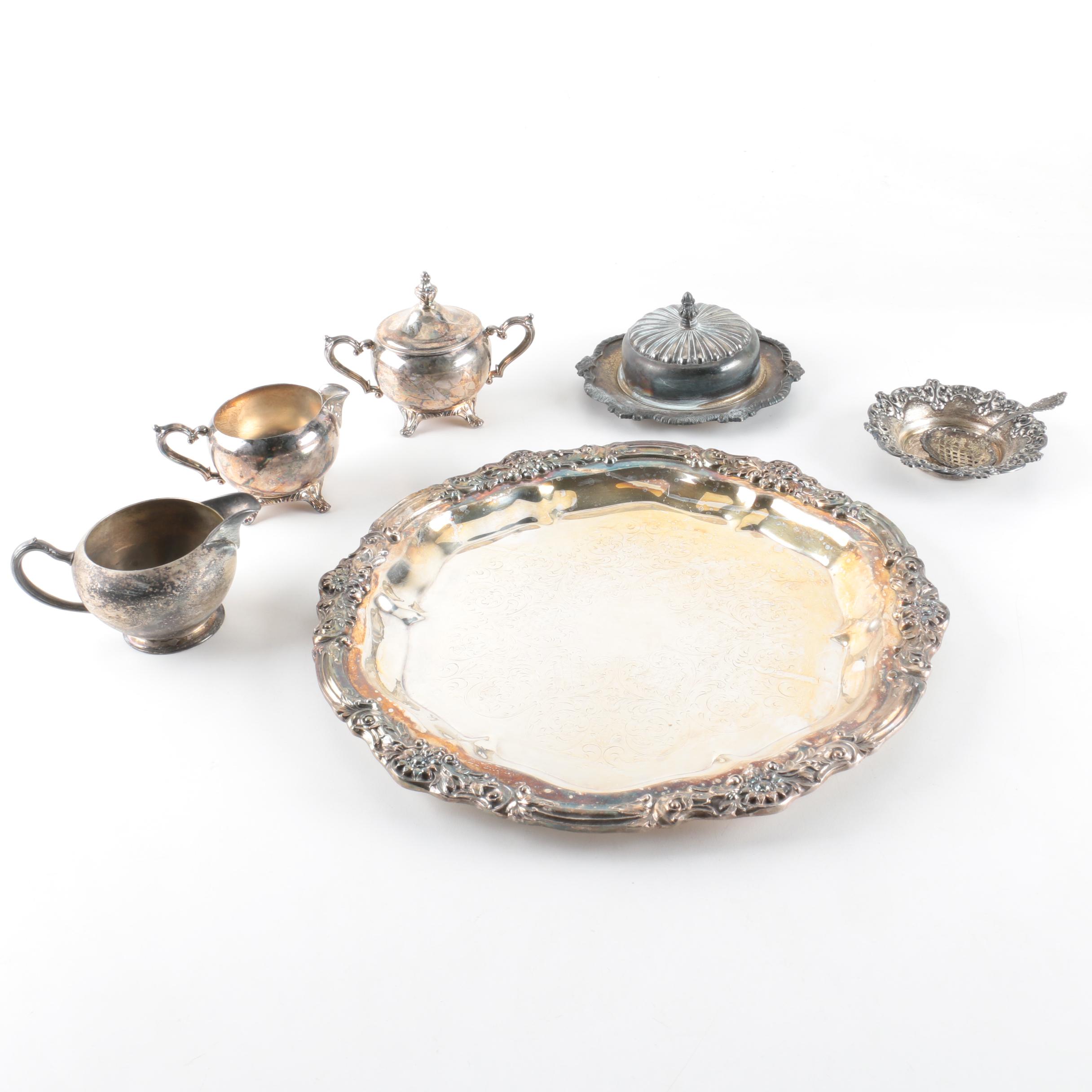 Frank M. Whiting Sterling Silver Dish and Assorted Silver Plate Serveware