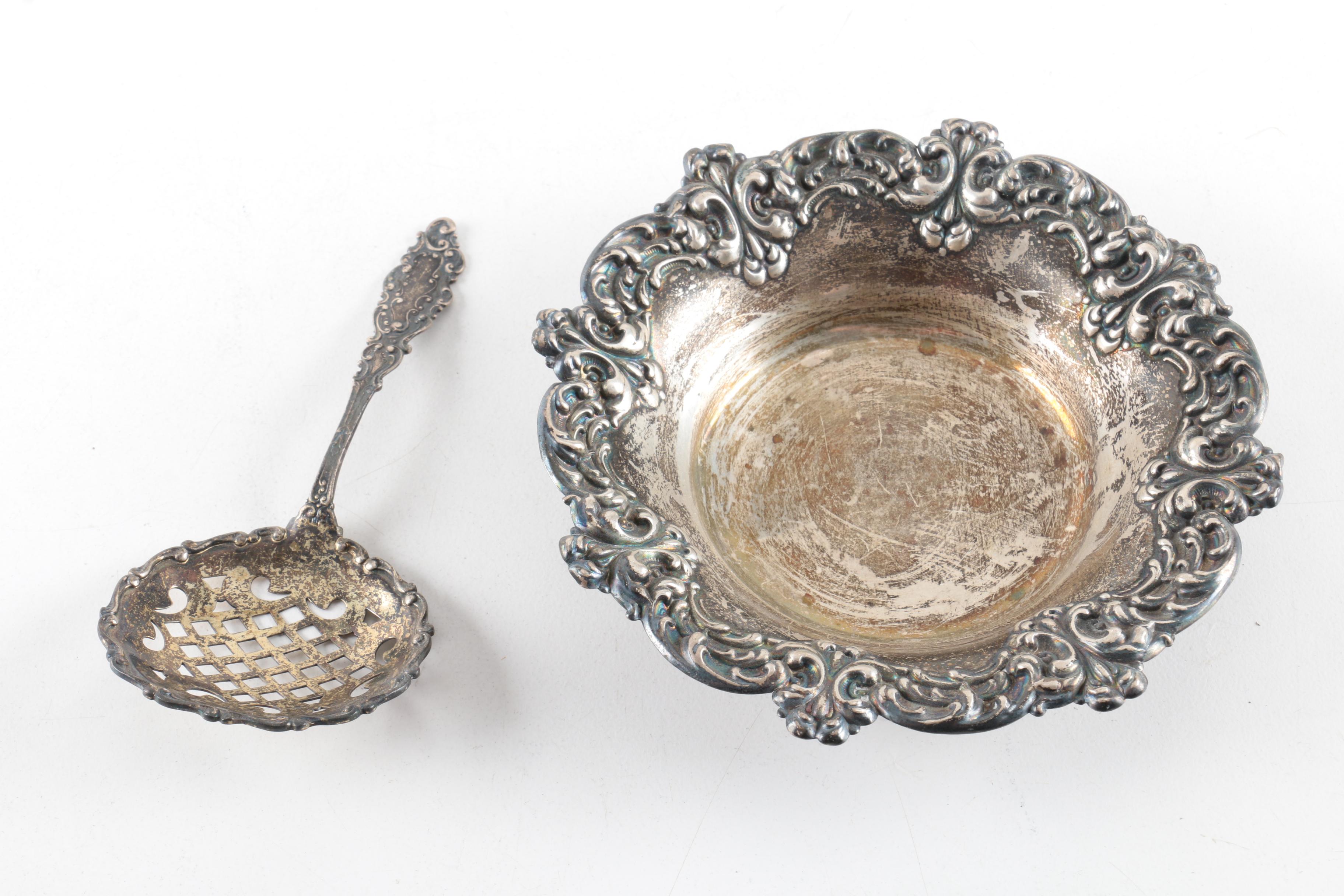 Frank M. Whiting Sterling Silver Dish and Assorted Silver Plate Serveware