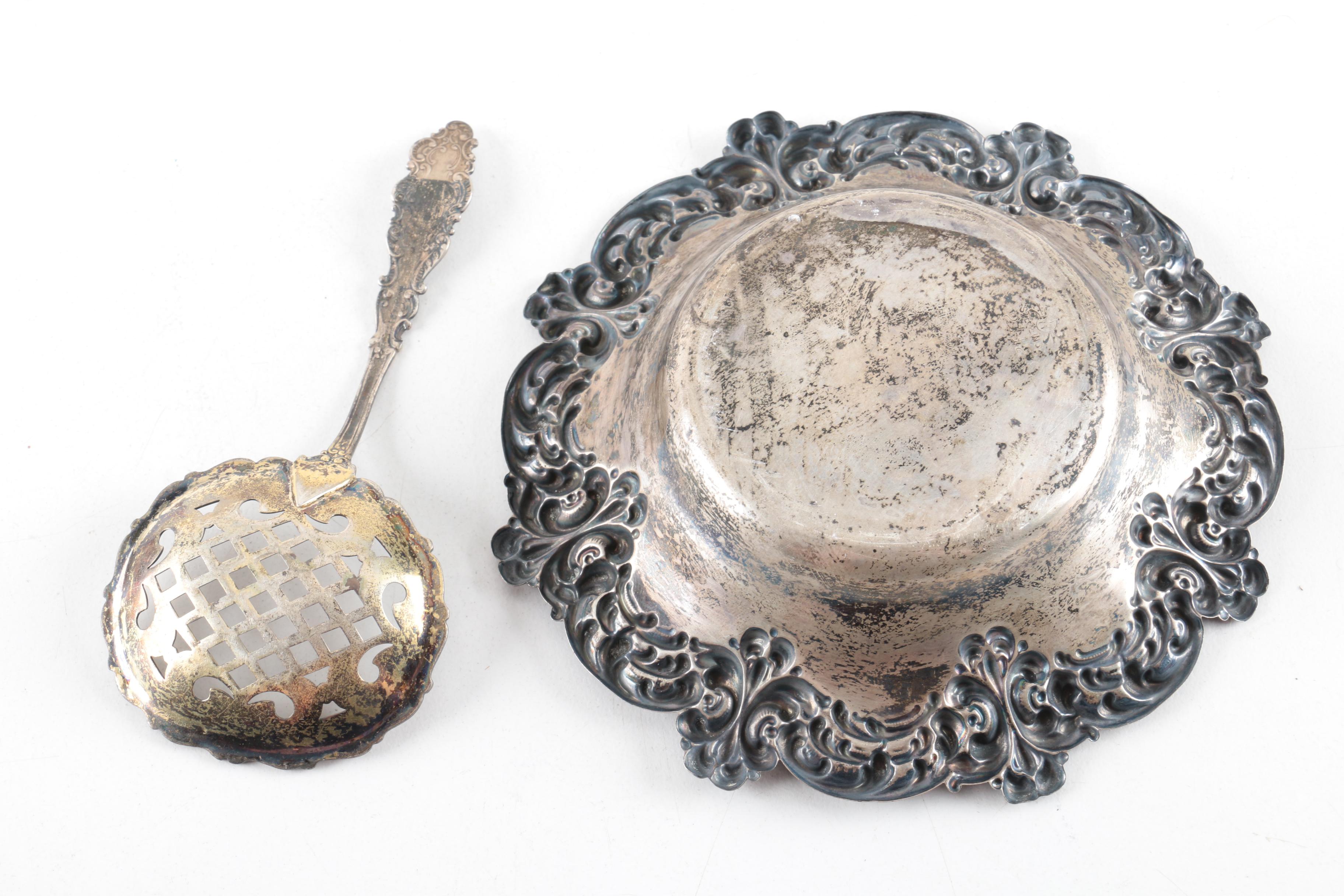 Frank M. Whiting Sterling Silver Dish and Assorted Silver Plate Serveware