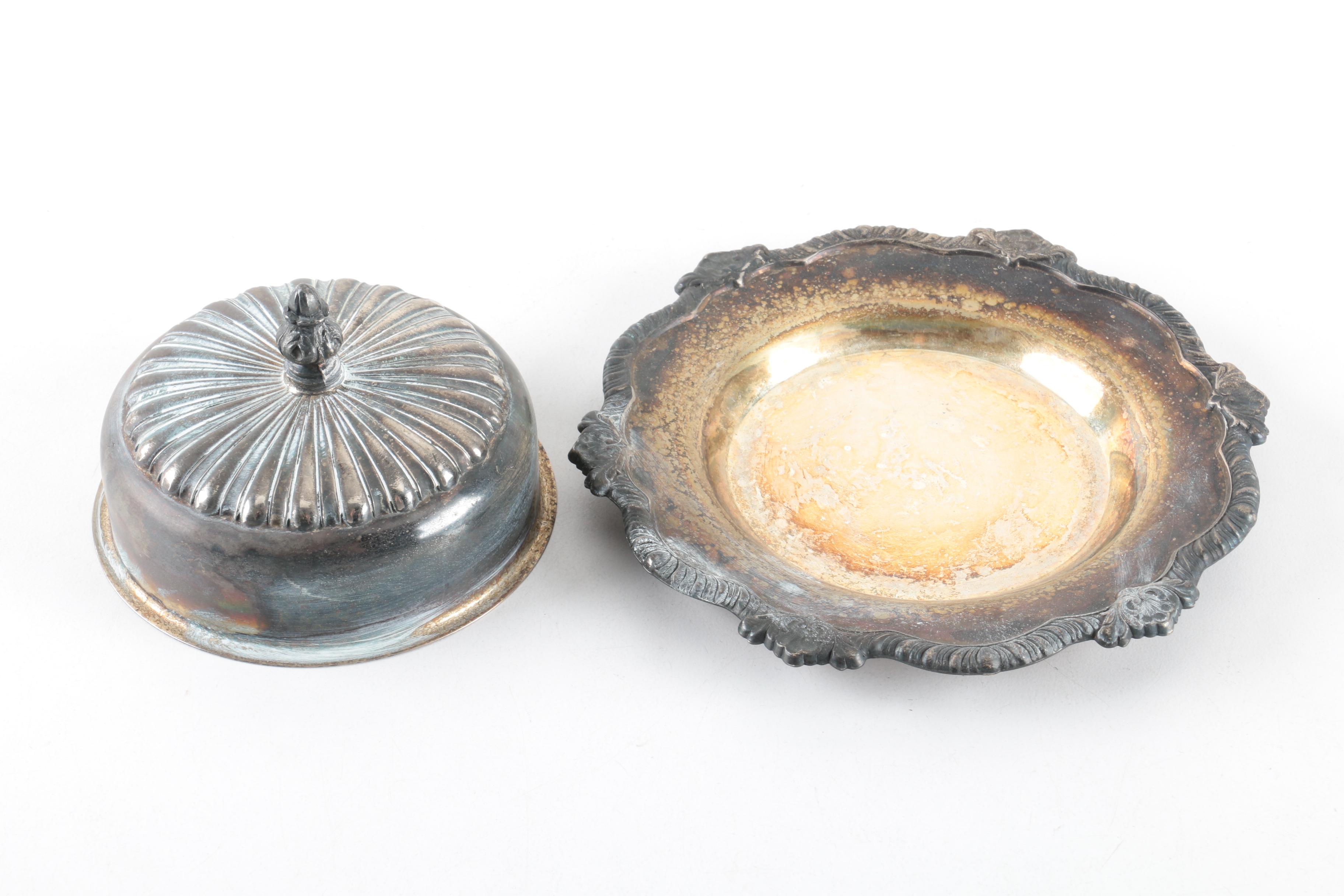 Frank M. Whiting Sterling Silver Dish and Assorted Silver Plate Serveware