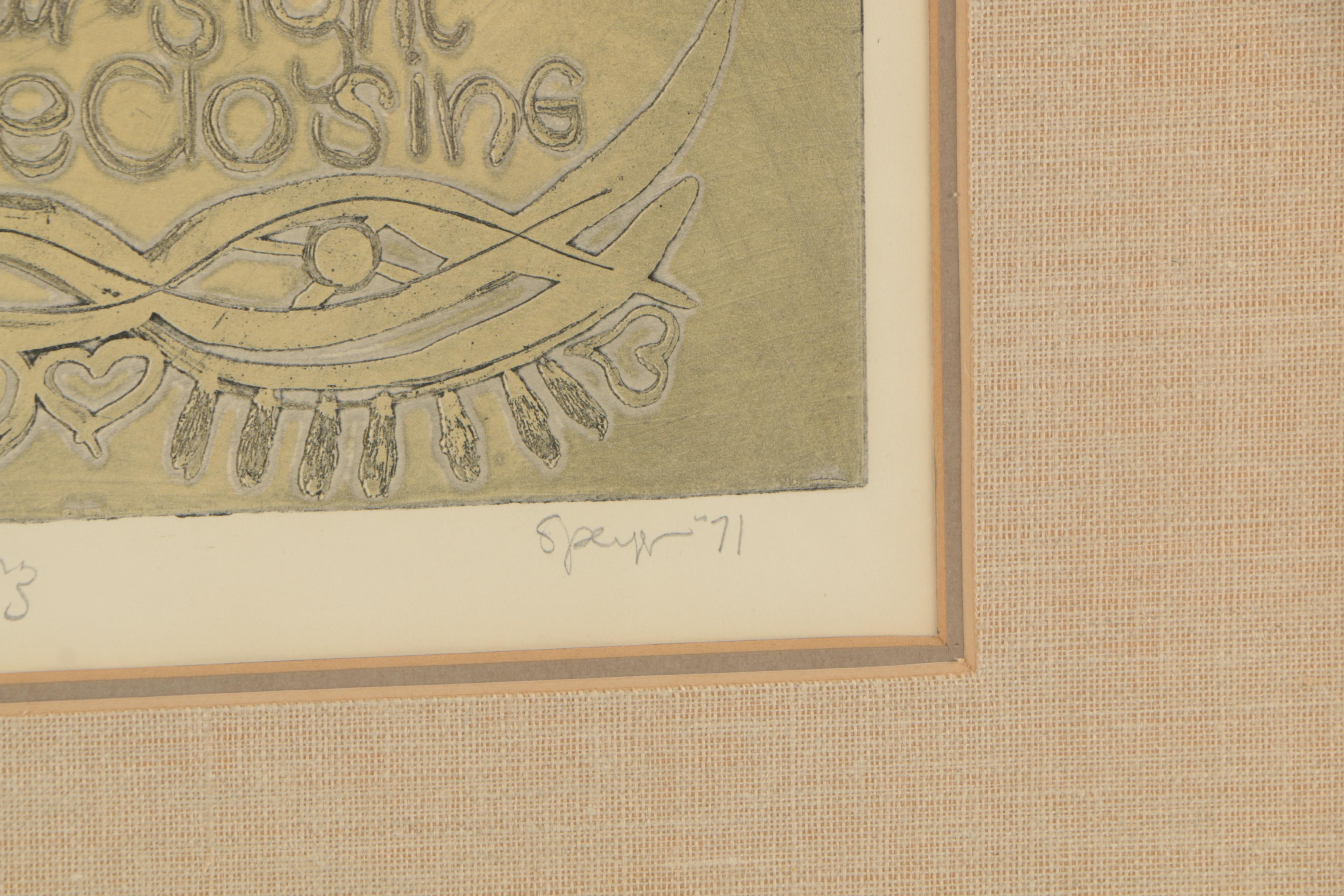 Speyer 1971 Intaglio Print "From Prayer for the Big Morning"