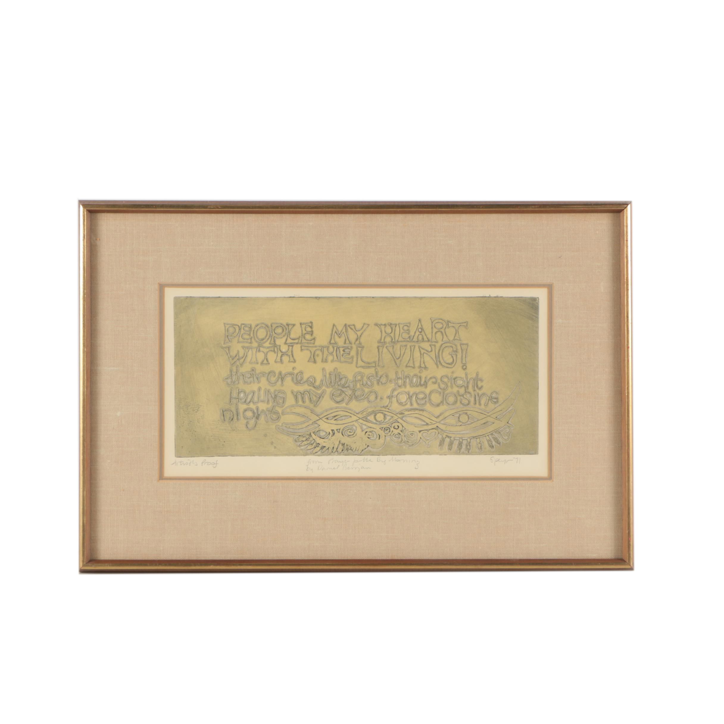 Speyer 1971 Intaglio Print "From Prayer for the Big Morning"