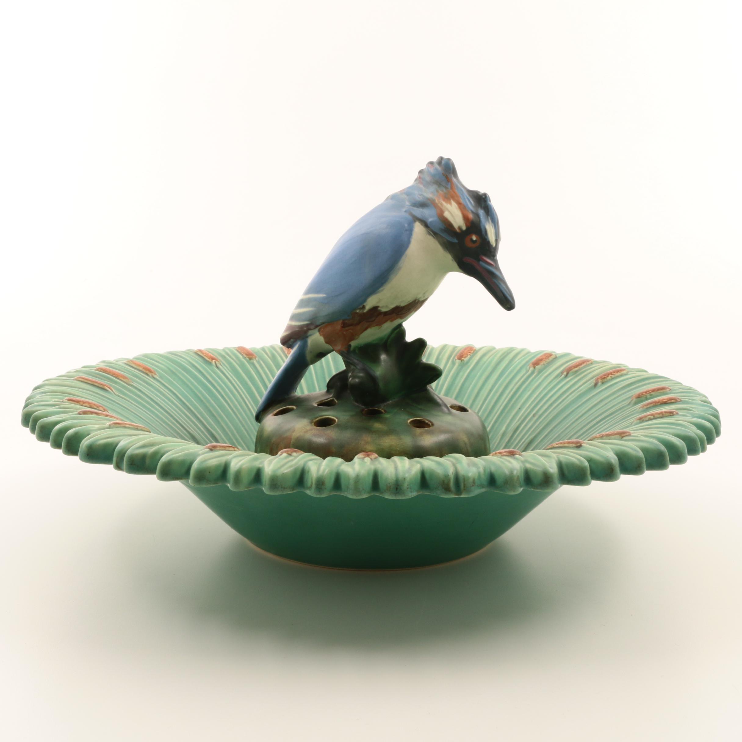 Rare Weller Pottery "Kingfisher" Flower Frog with "Ardsley" Console Bowl