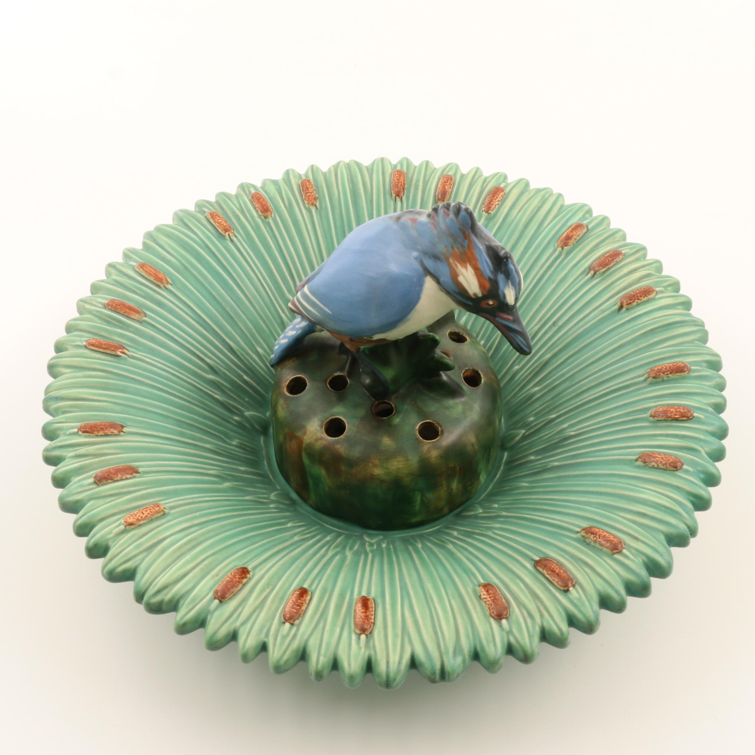 Rare Weller Pottery "Kingfisher" Flower Frog with "Ardsley" Console Bowl