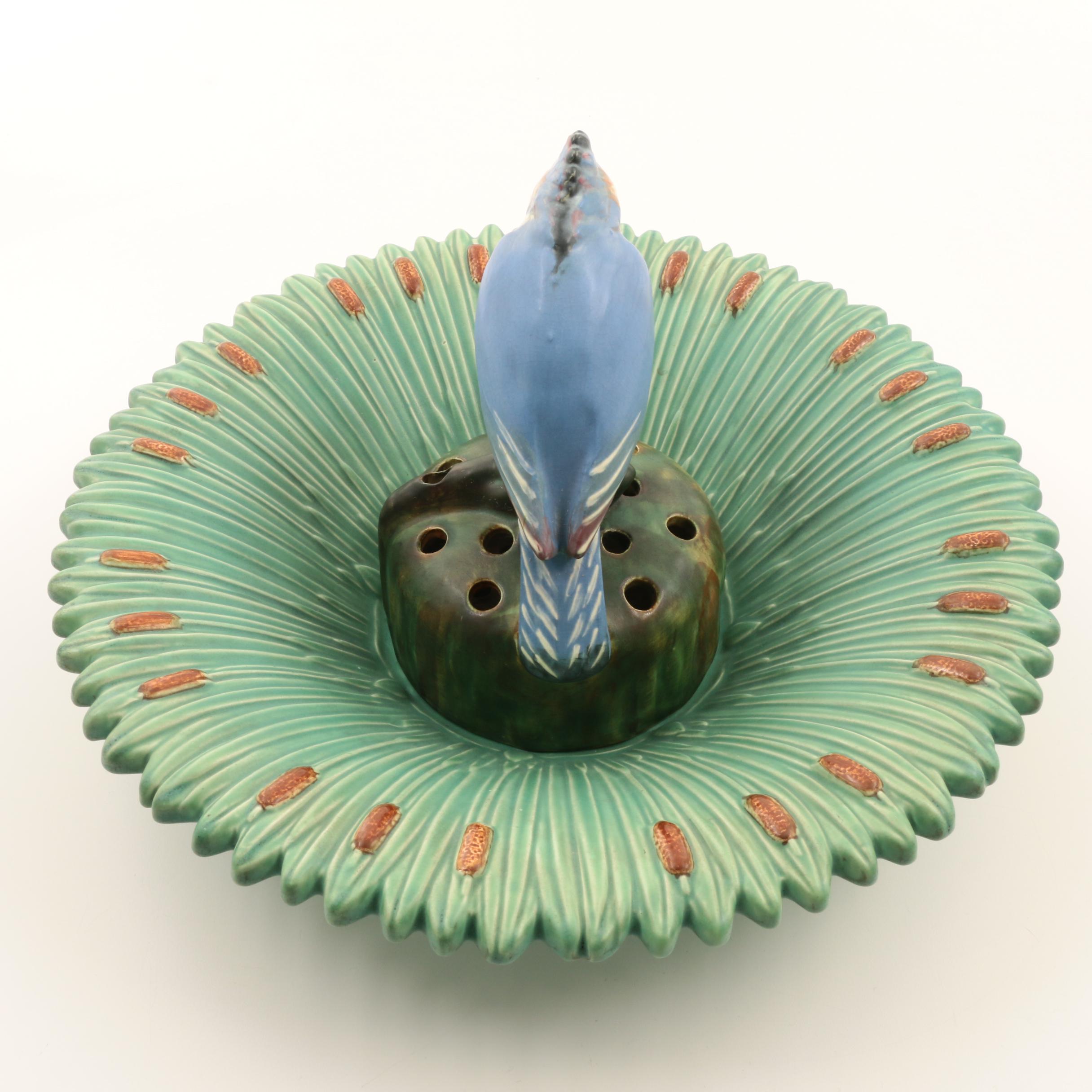 Rare Weller Pottery "Kingfisher" Flower Frog with "Ardsley" Console Bowl