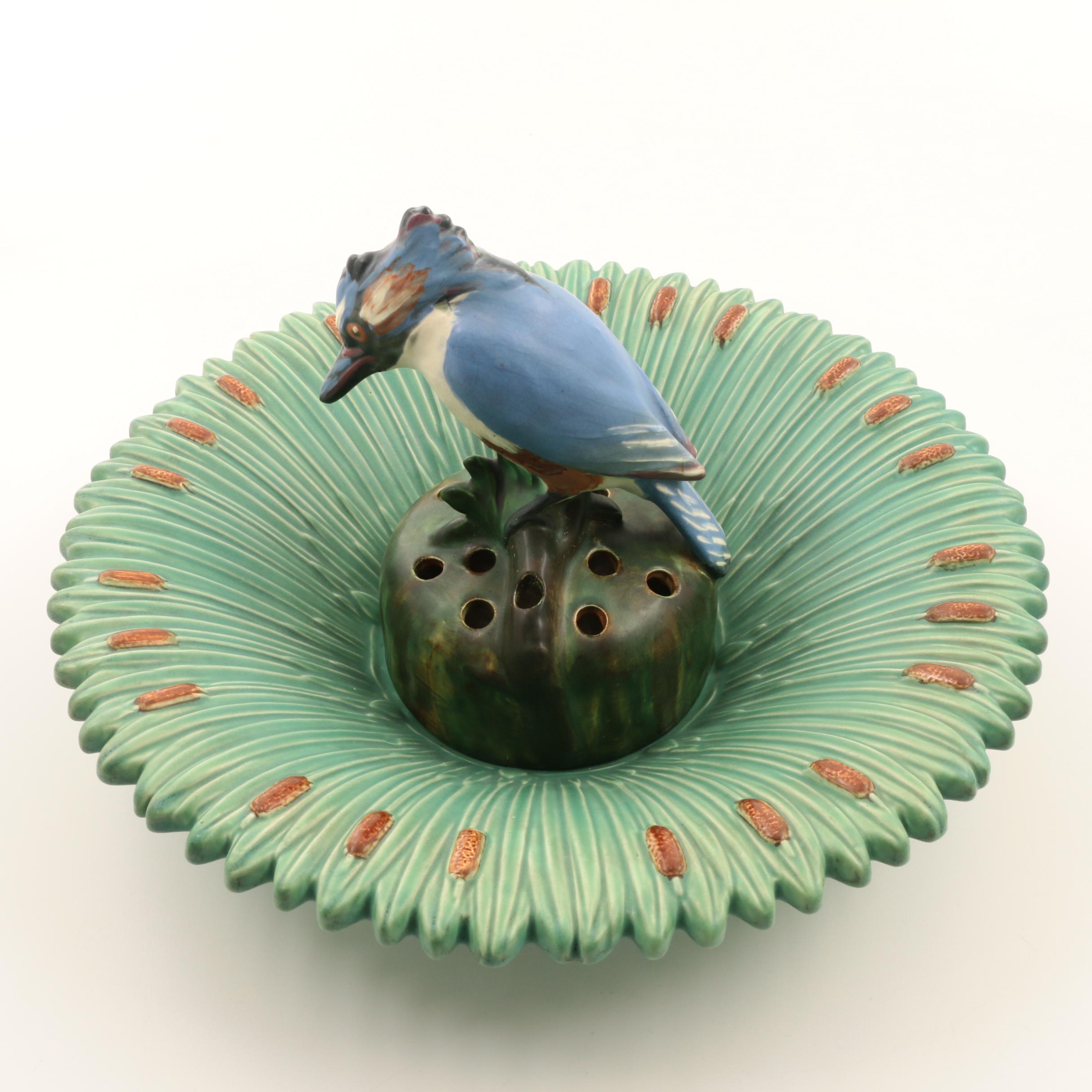 Rare Weller Pottery "Kingfisher" Flower Frog with "Ardsley" Console Bowl