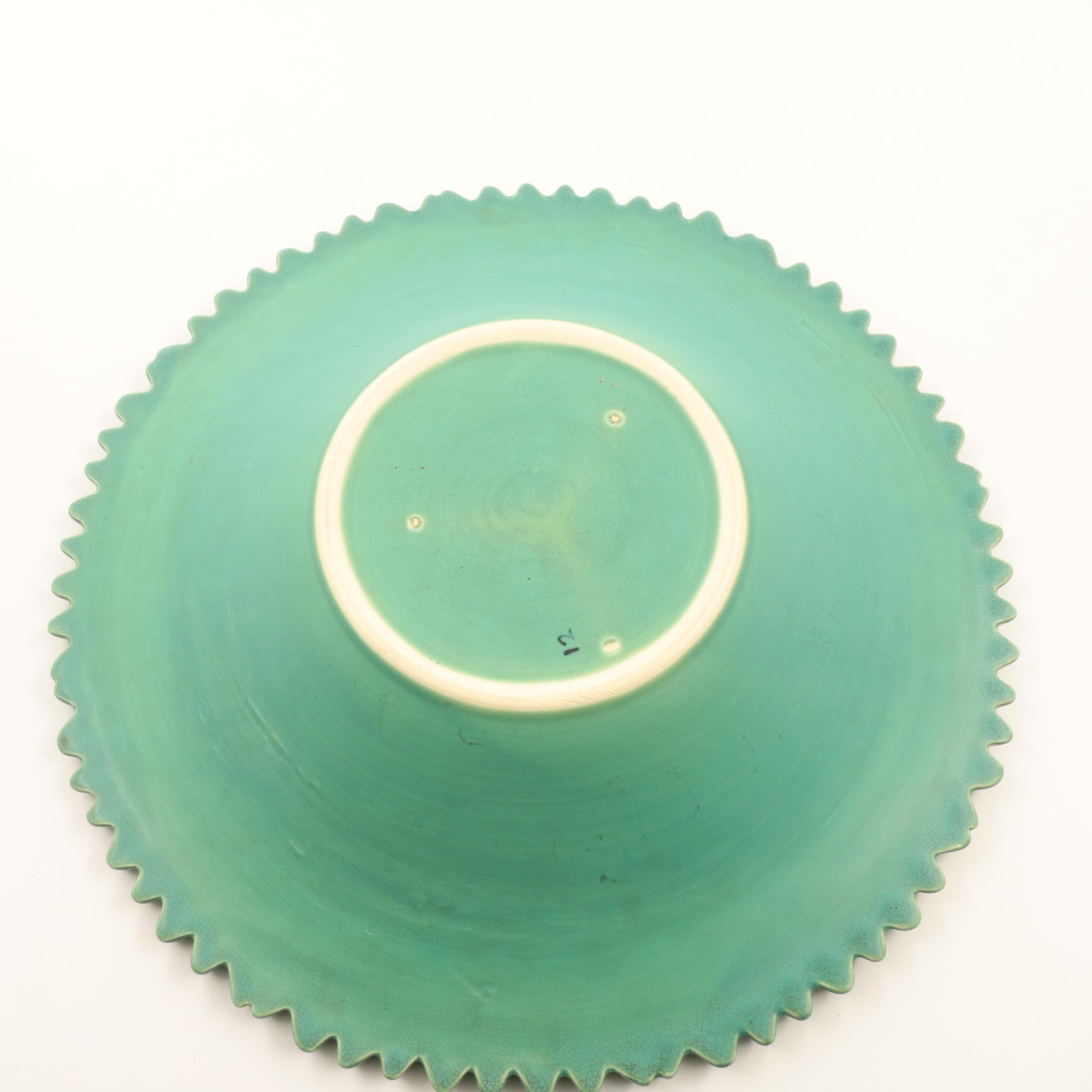 Rare Weller Pottery "Kingfisher" Flower Frog with "Ardsley" Console Bowl