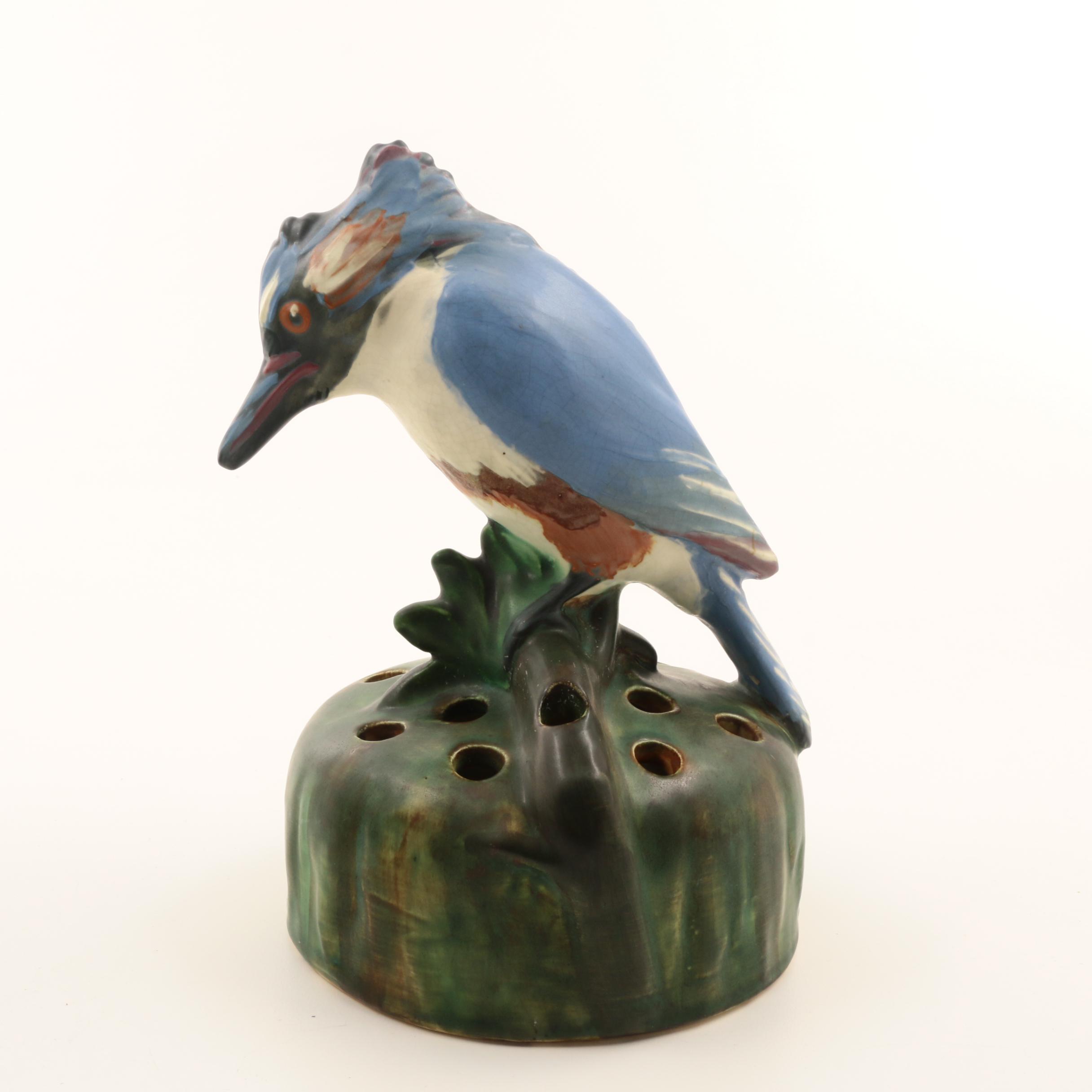 Rare Weller Pottery "Kingfisher" Flower Frog with "Ardsley" Console Bowl