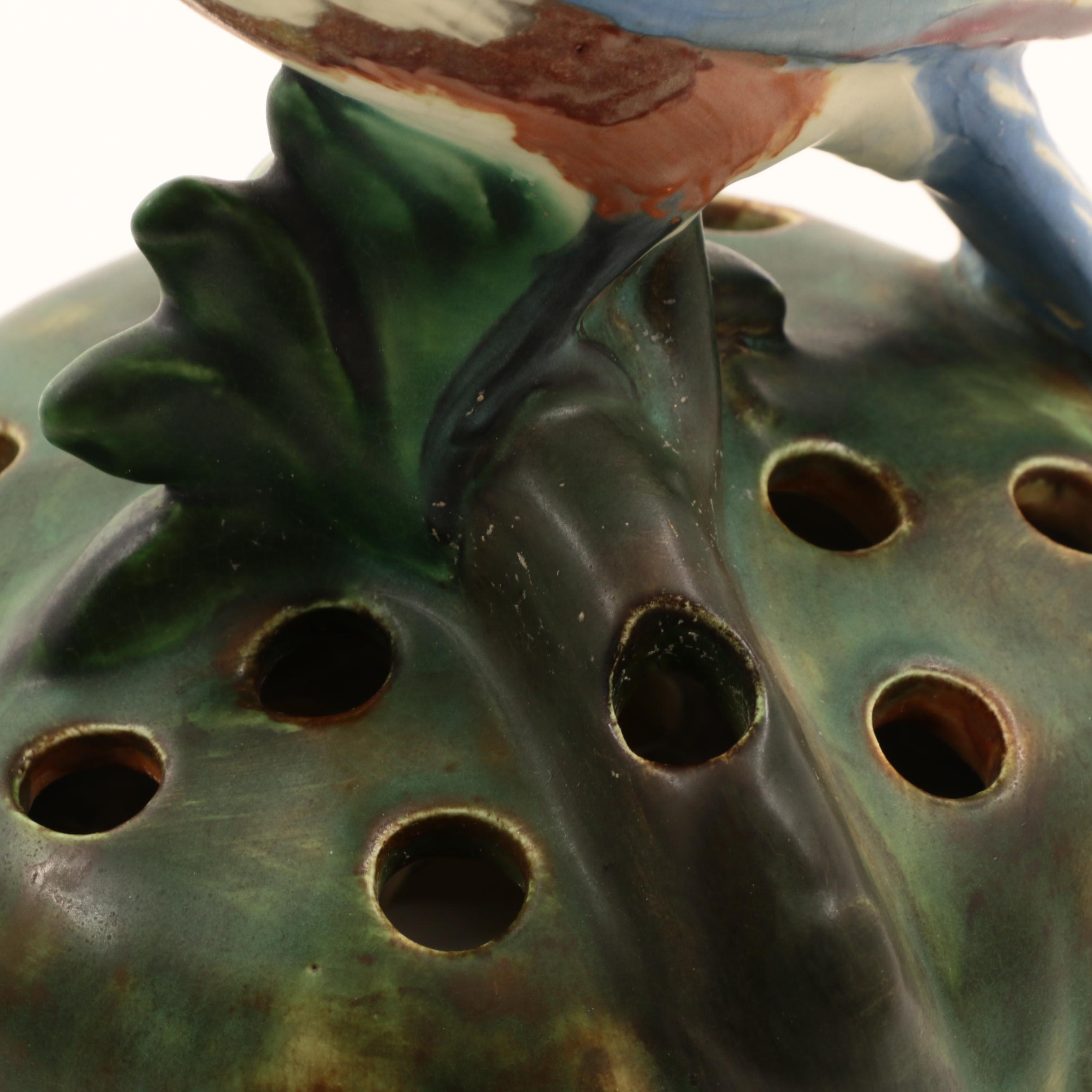 Rare Weller Pottery "Kingfisher" Flower Frog with "Ardsley" Console Bowl